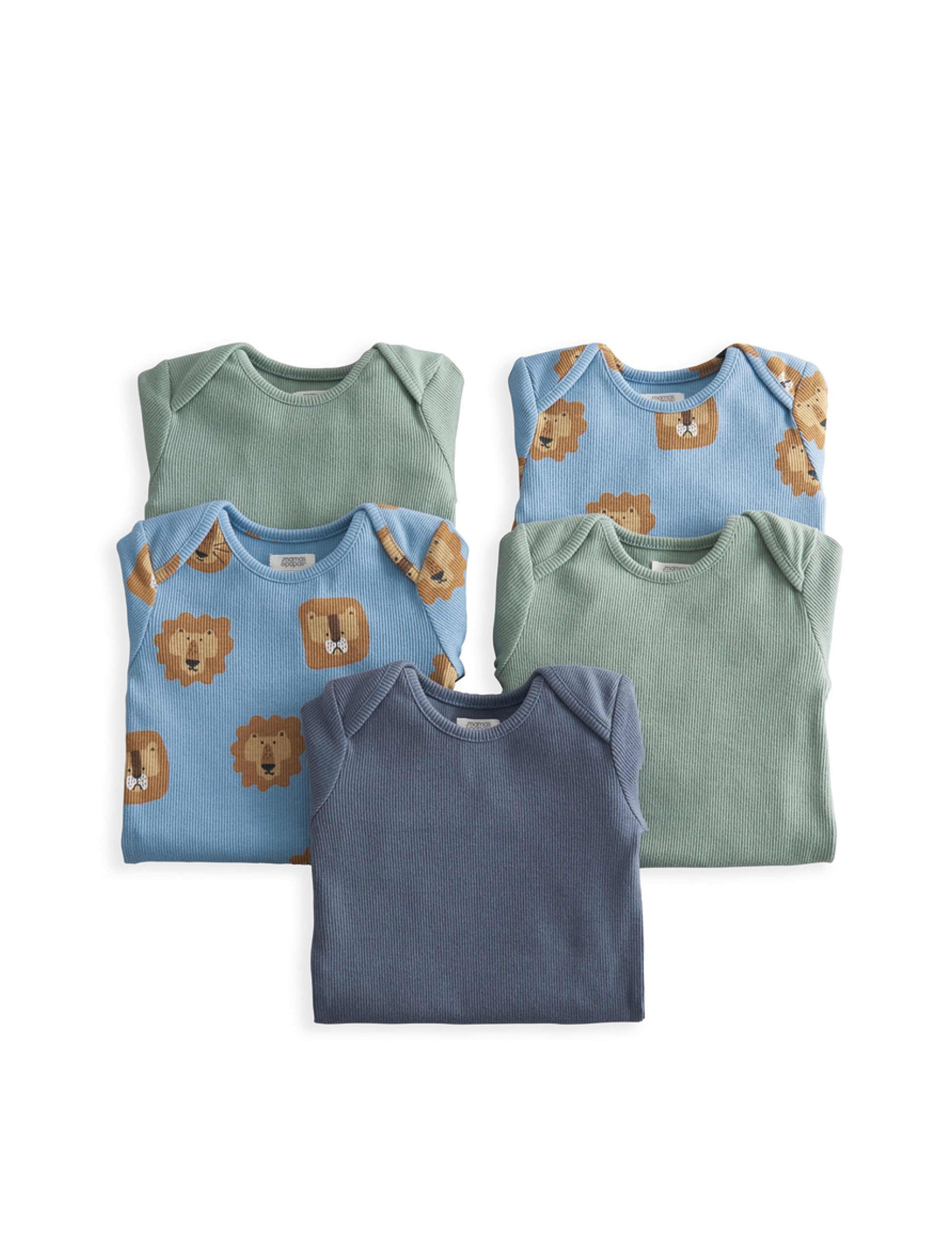 5 Pack Cotton Rich Lion Bodysuits (0-2 Yrs) 2 of 4