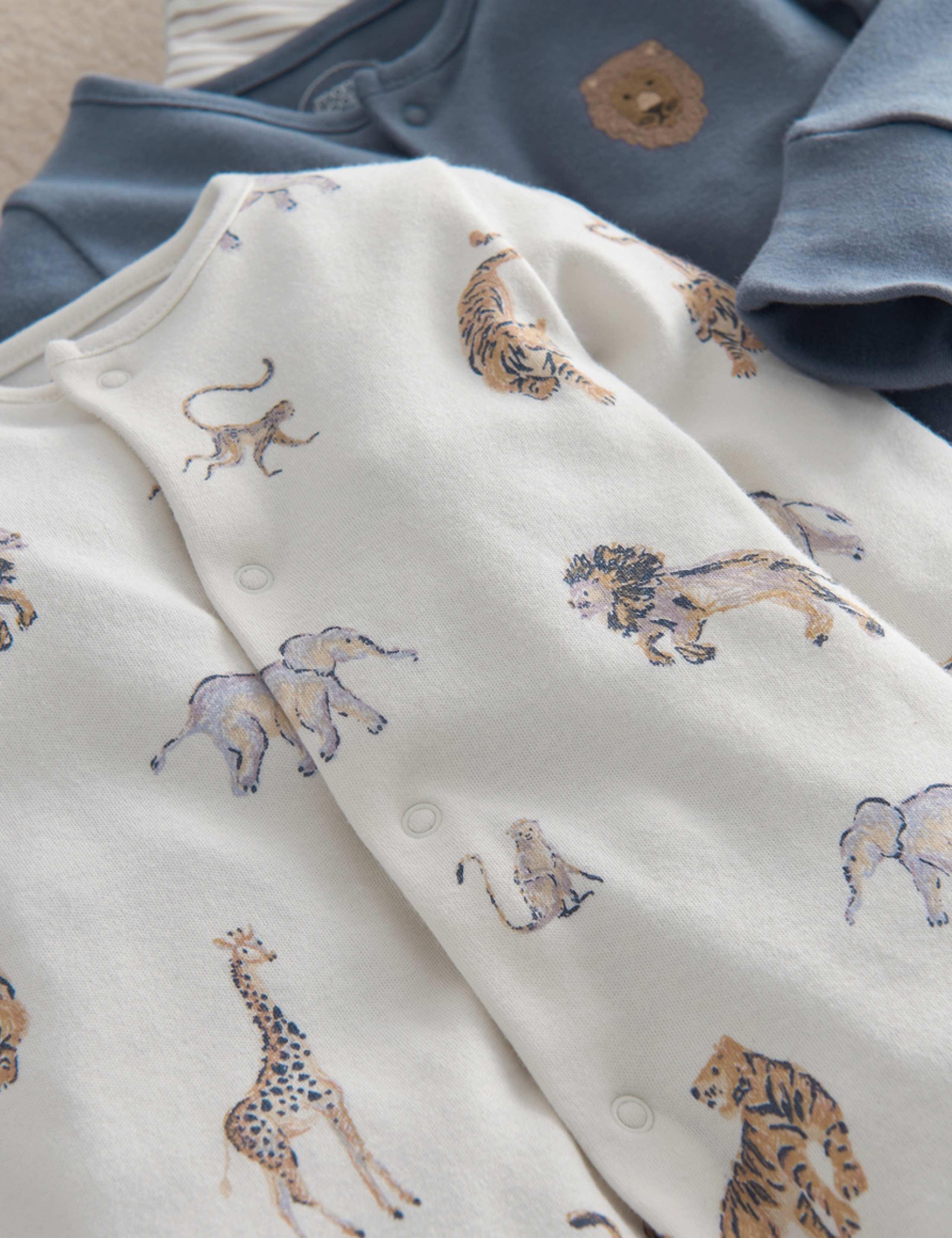 3 Pack Pure Cotton Safari Sleepsuits (0-24 Mths) 4 of 4