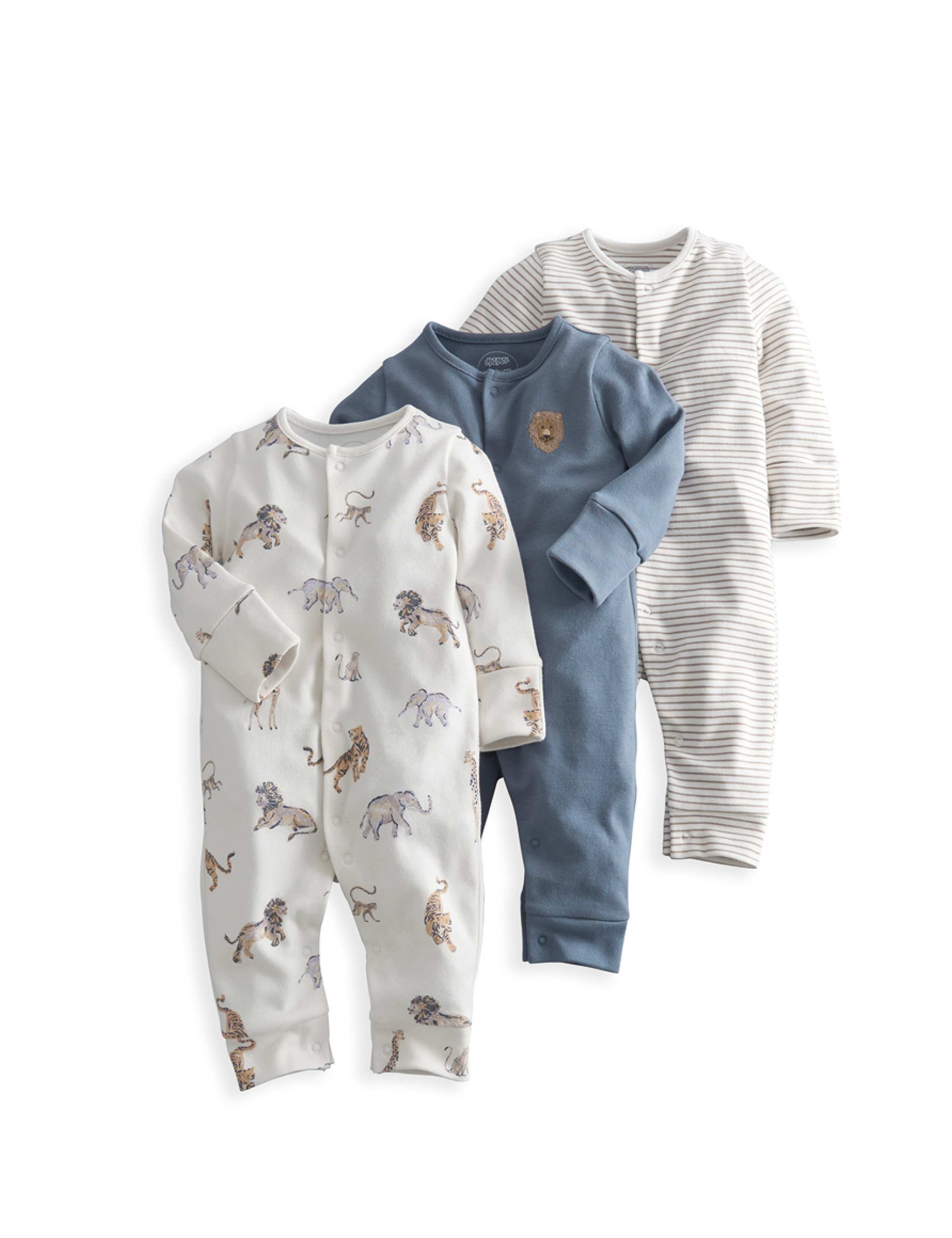 3 Pack Pure Cotton Safari Sleepsuits (0-24 Mths) 2 of 4