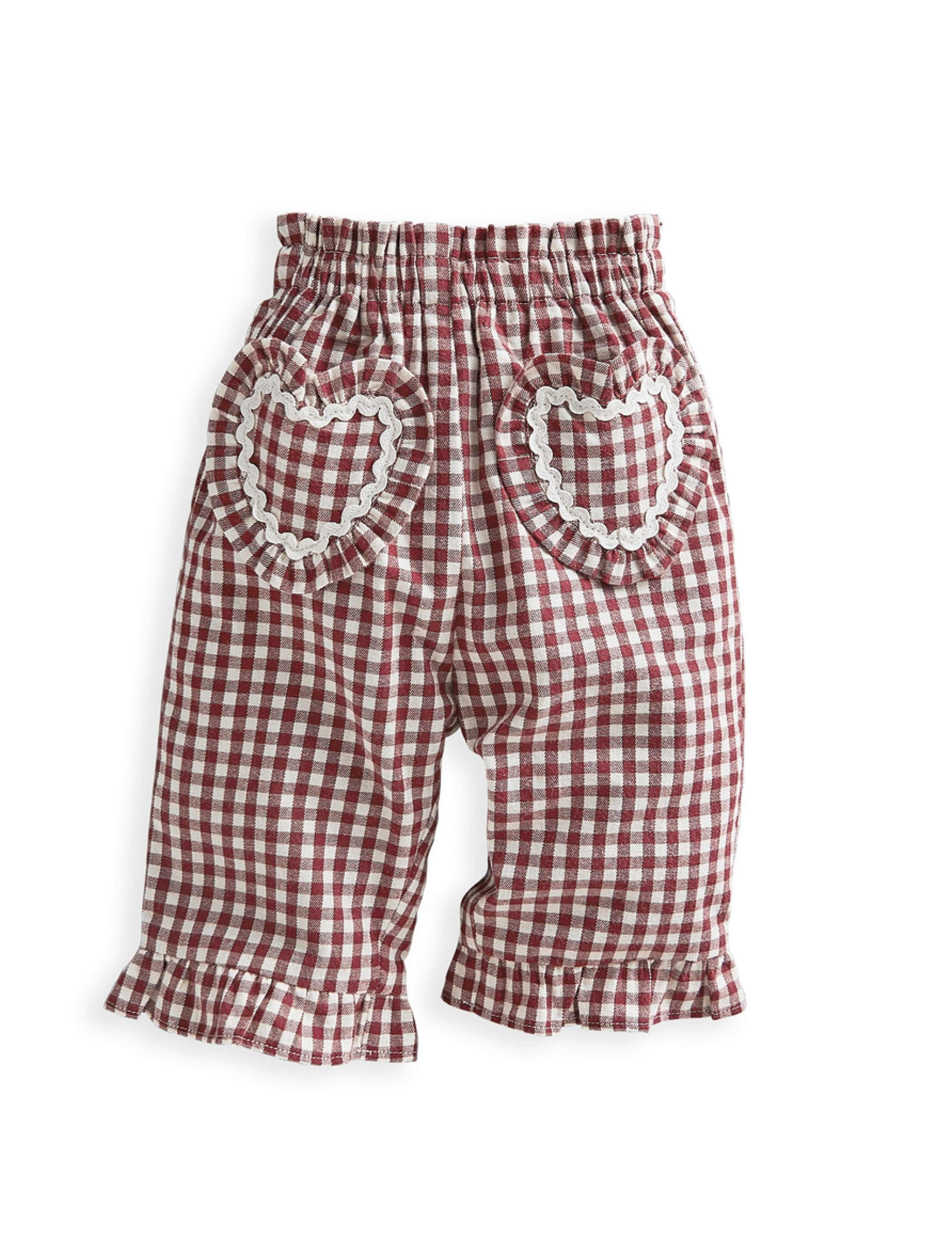 Pure Cotton Gingham Heart Frill Trousers (0-3 Yrs) 2 of 5