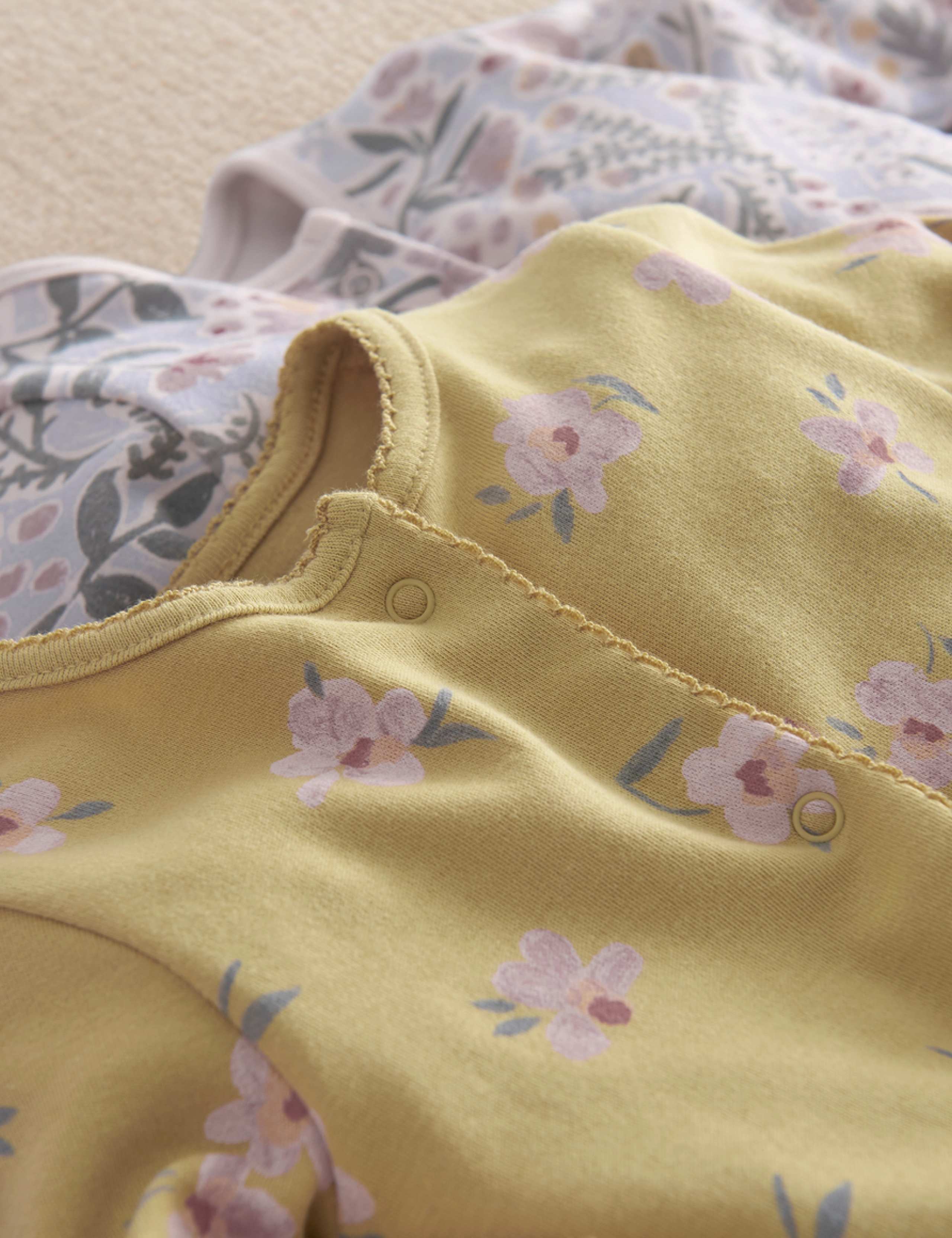 3 Pack Pure Cotton Floral Sleepsuits (0-24 Mths) 3 of 5