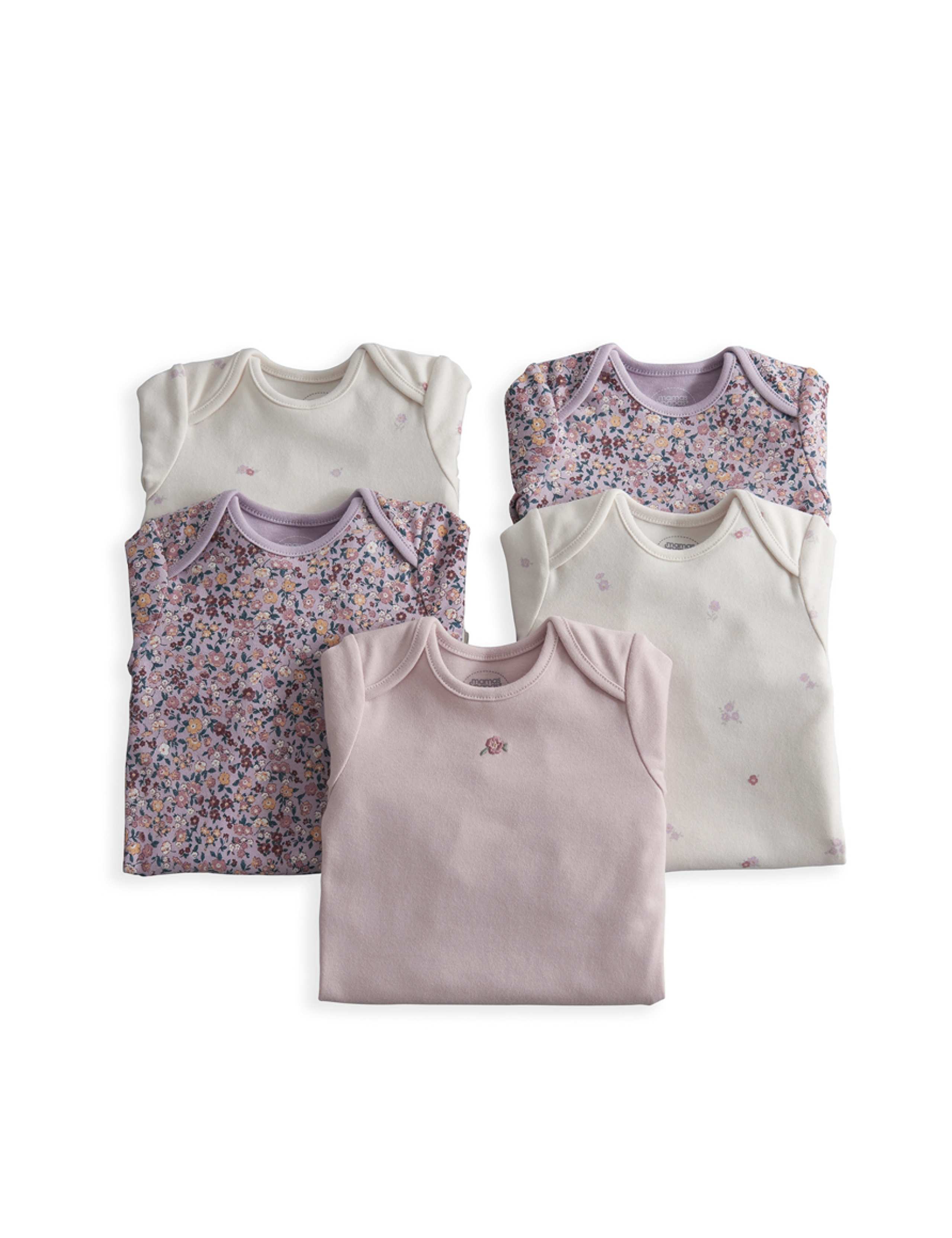5 Pack Pure Cotton Vintage Floral Bodysuits (0-24 Mths) 2 of 4