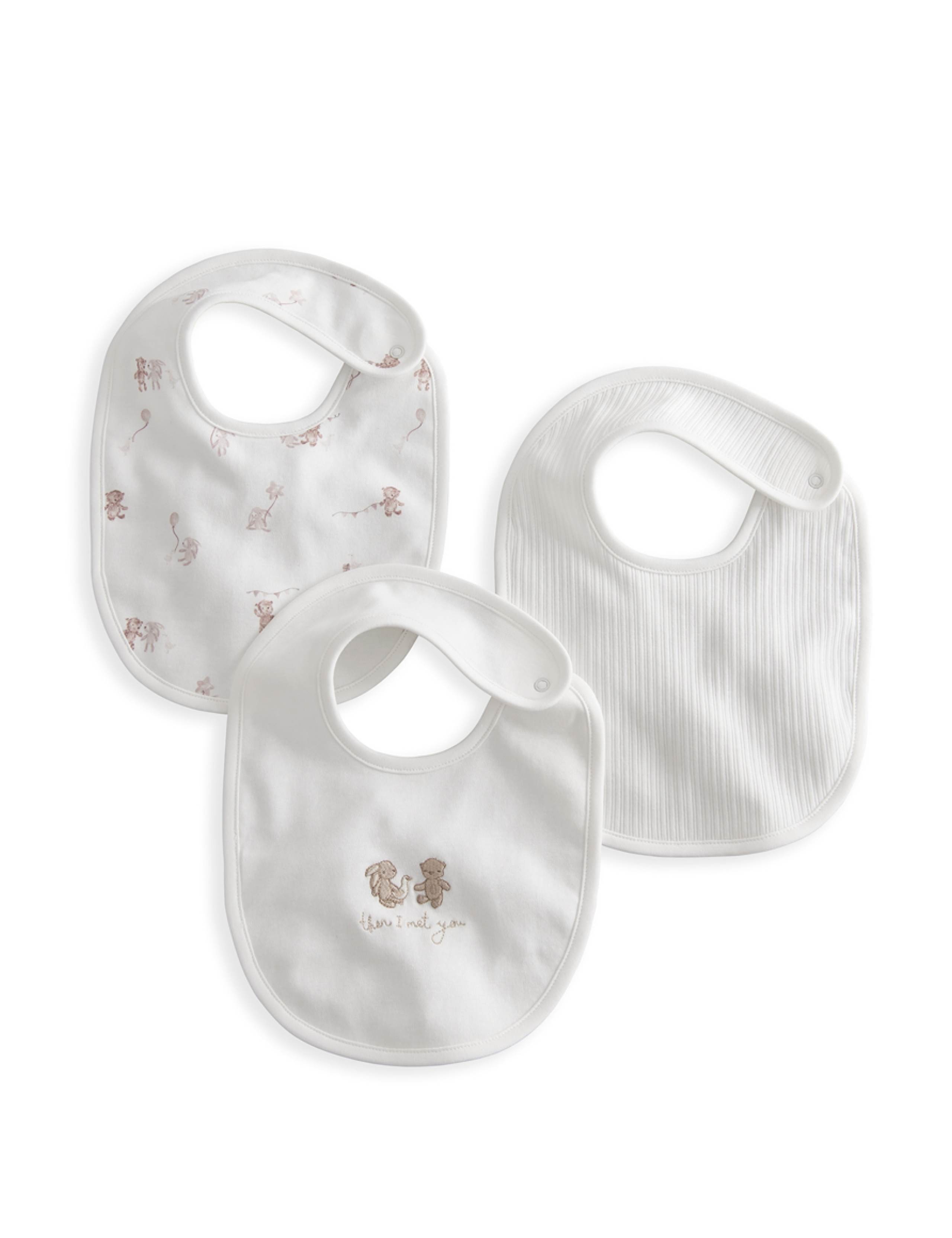 3 Pack Print Embroidery Ribbed Dribble Bibs 2 of 4