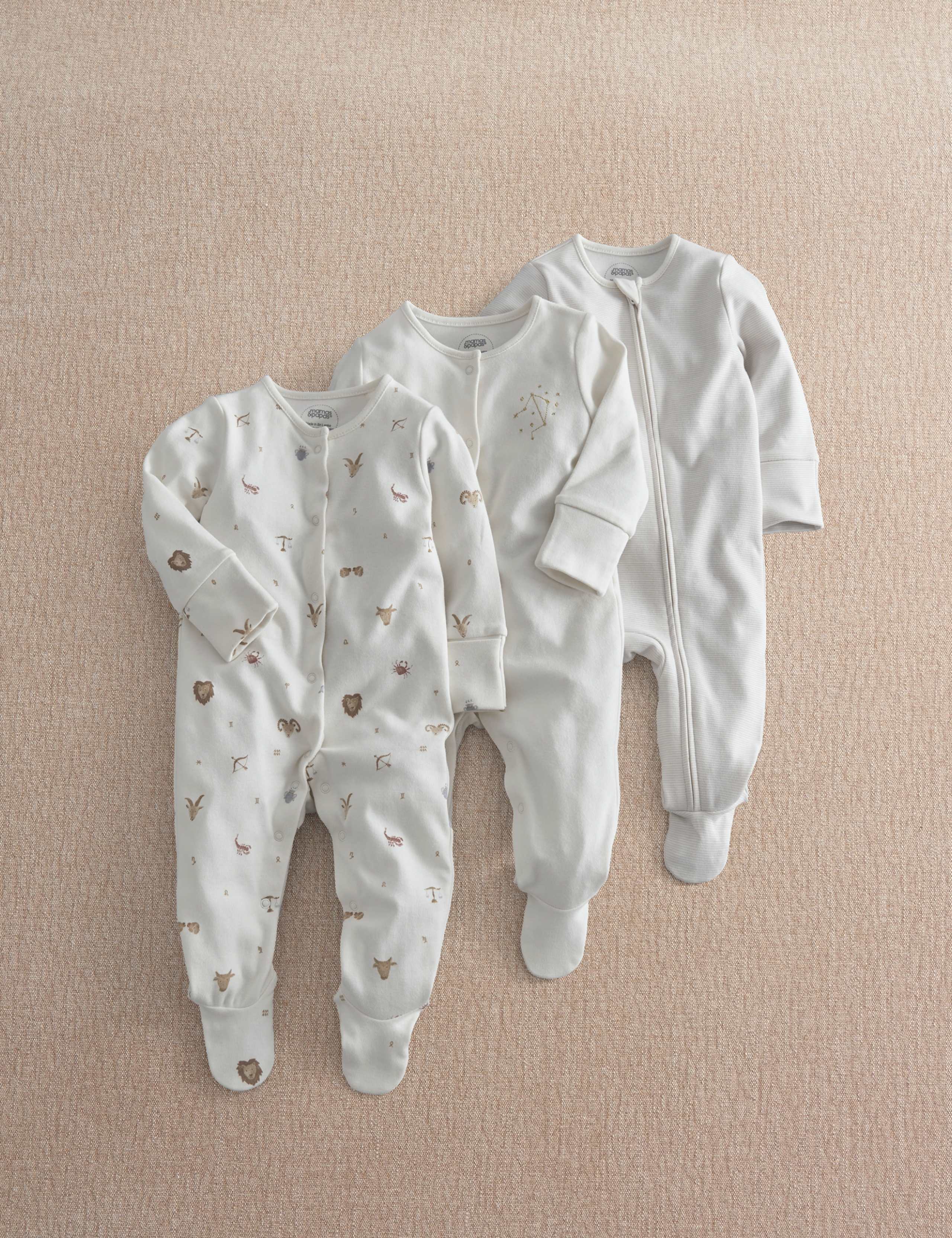 3 Pack Pure Cotton Horoscope Sleepsuits (0-24 Mths) 1 of 4