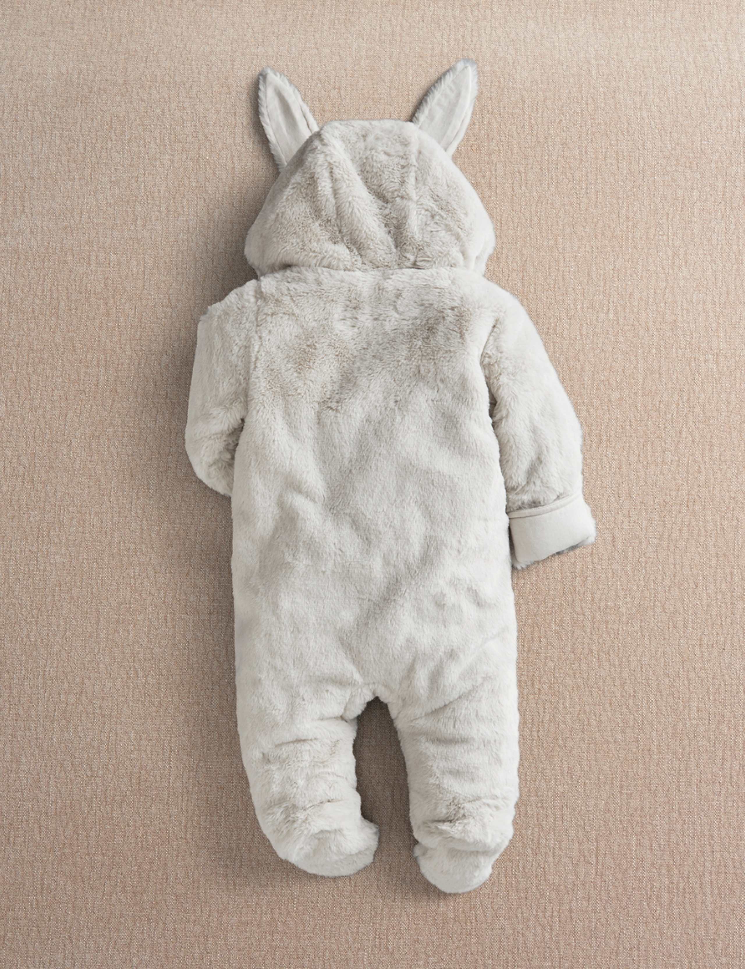Faux Fur Bunny Hooded Padded Pramsuit (0-12 Mths) 4 of 5