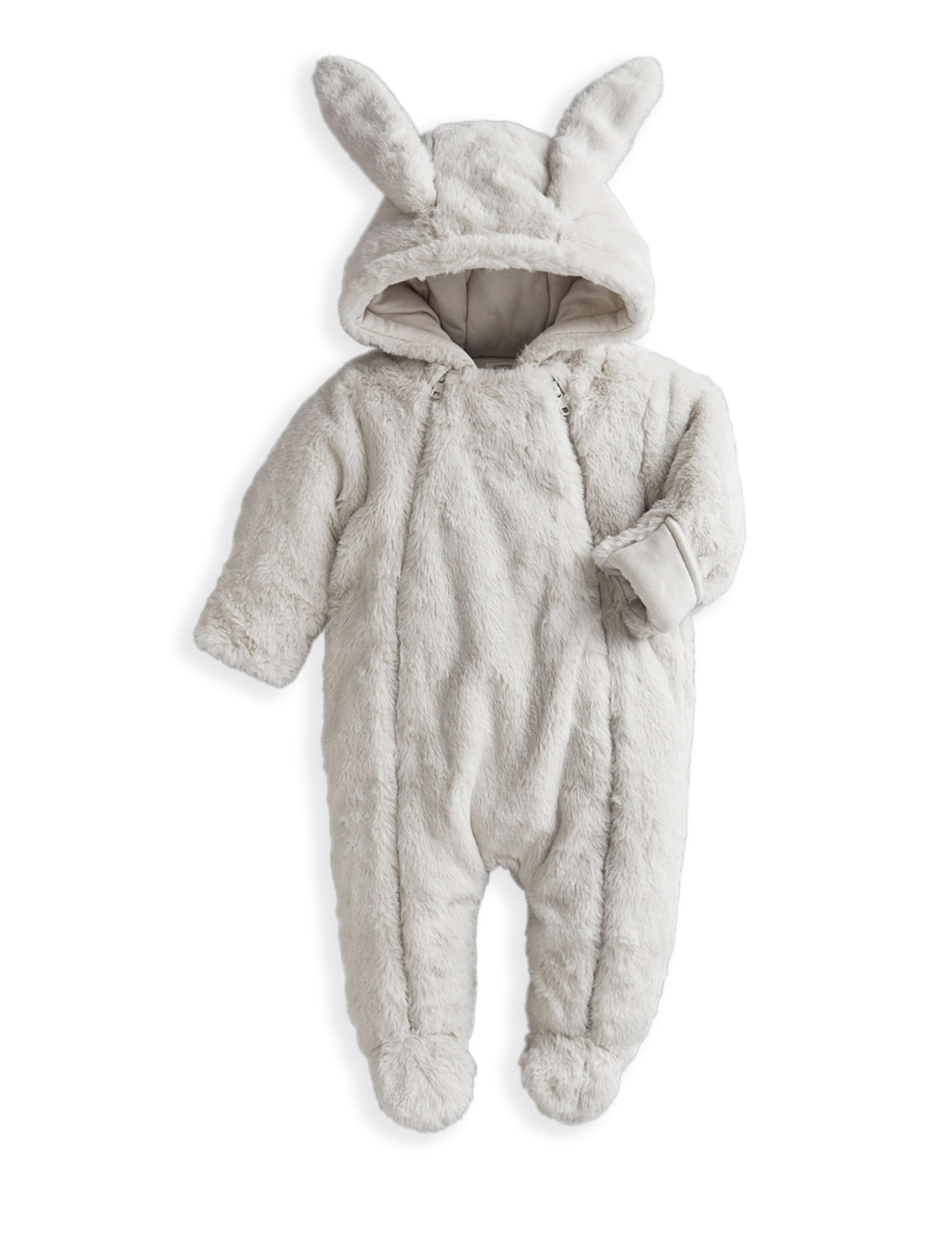Faux Fur Bunny Hooded Padded Pramsuit (0-12 Mths) 2 of 5