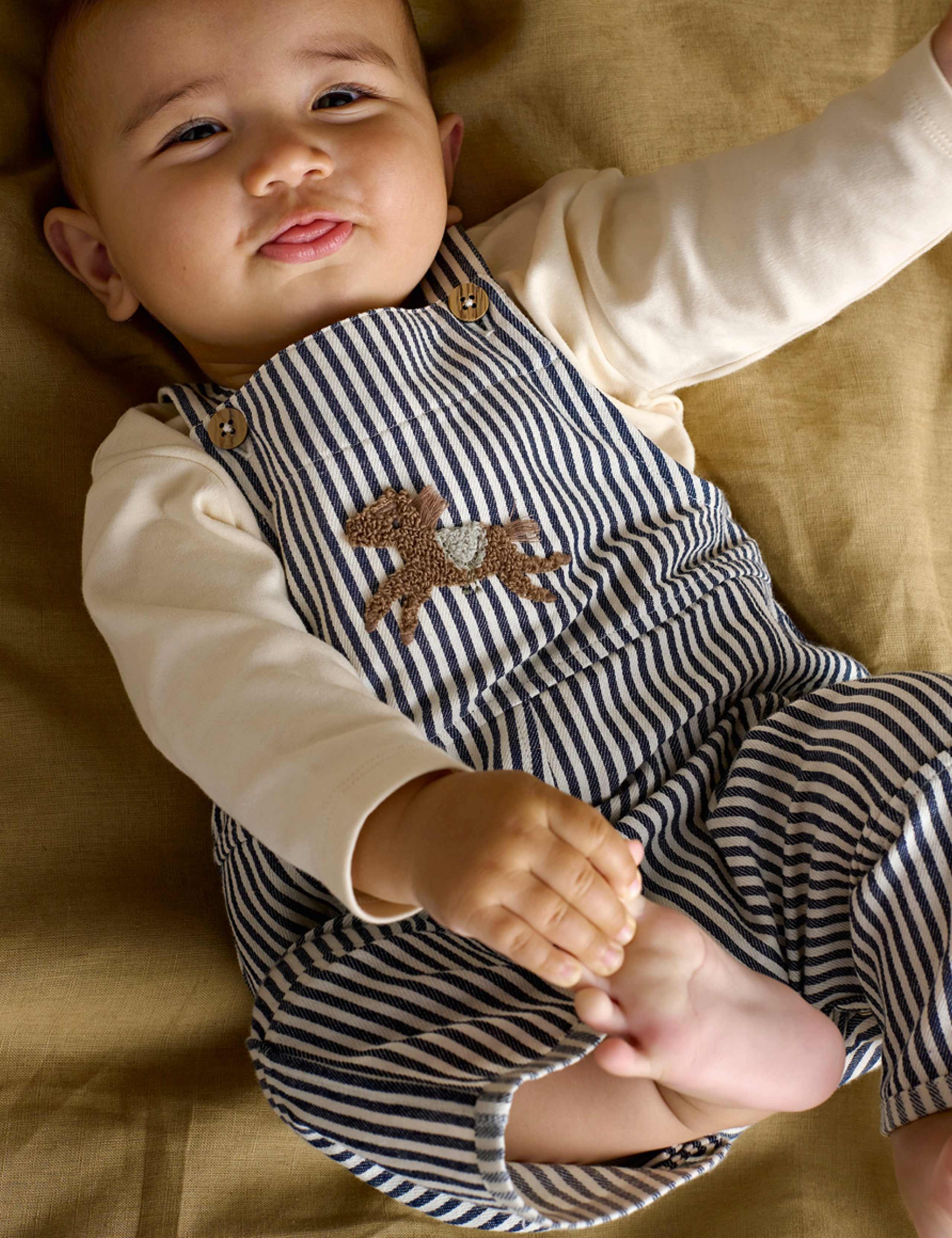 2 Piece Pure Cotton Striped Dungarees Outfit (0-12 Mths) 3 of 9