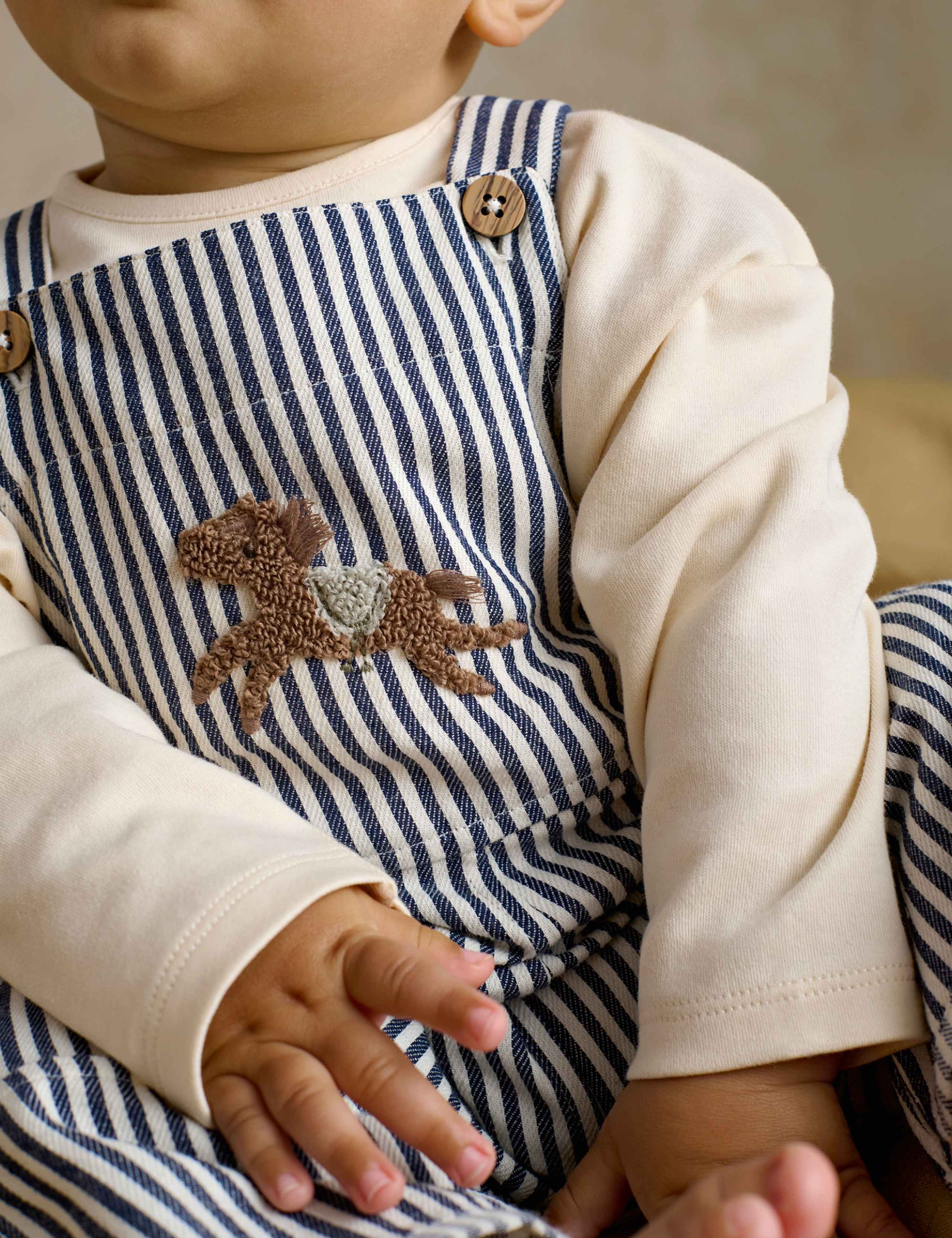 2 Piece Pure Cotton Striped Dungarees Outfit (0-12 Mths) 5 of 9