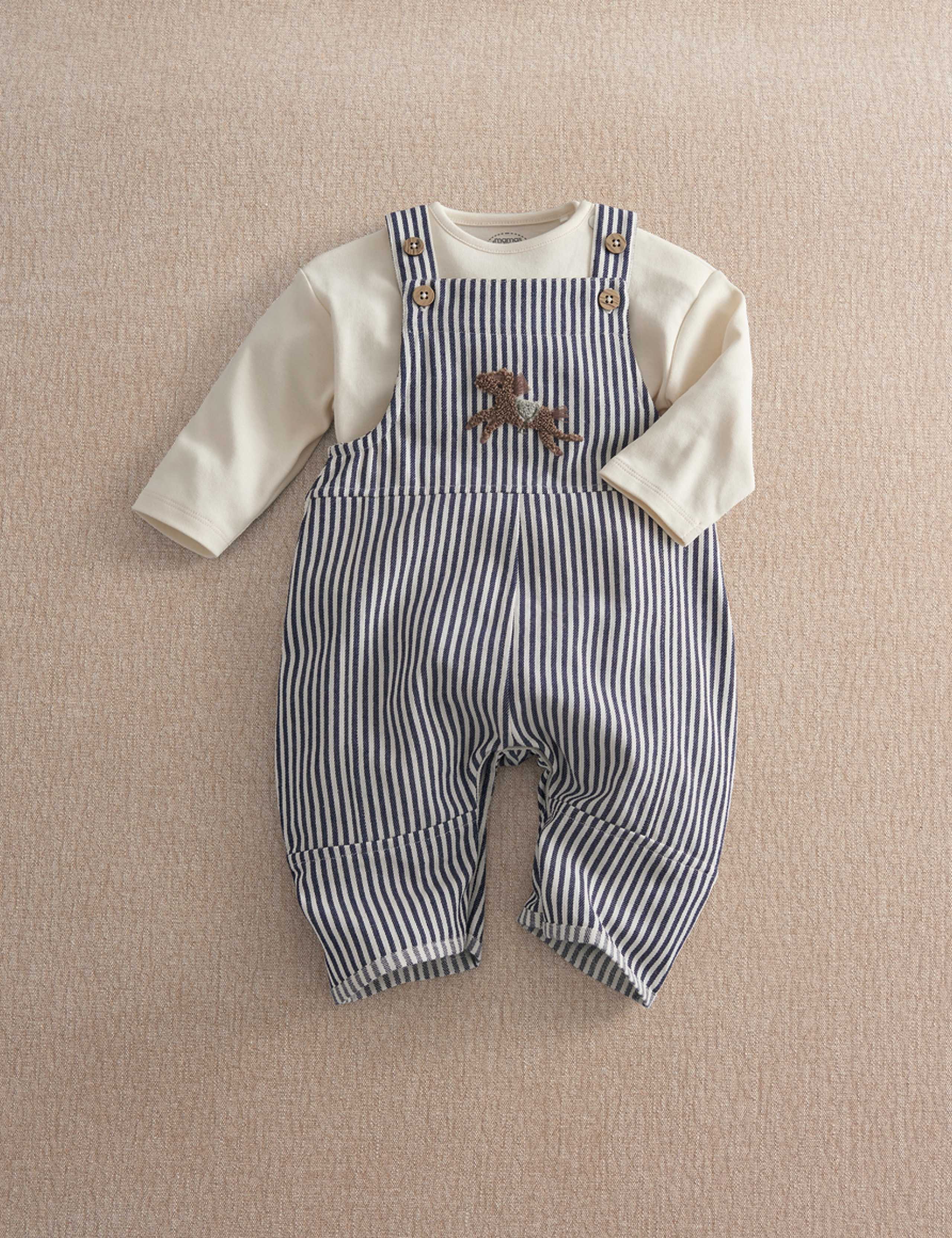 2 Piece Pure Cotton Striped Dungarees Outfit (0-12 Mths) 6 of 9