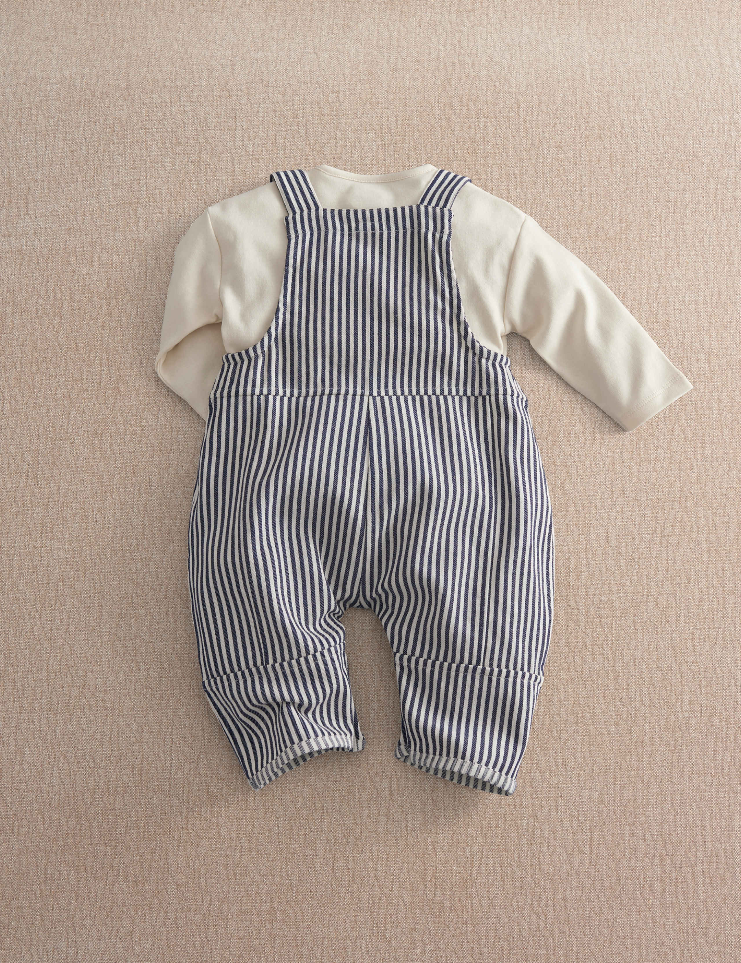 2 Piece Pure Cotton Striped Dungarees Outfit (0-12 Mths) 9 of 9