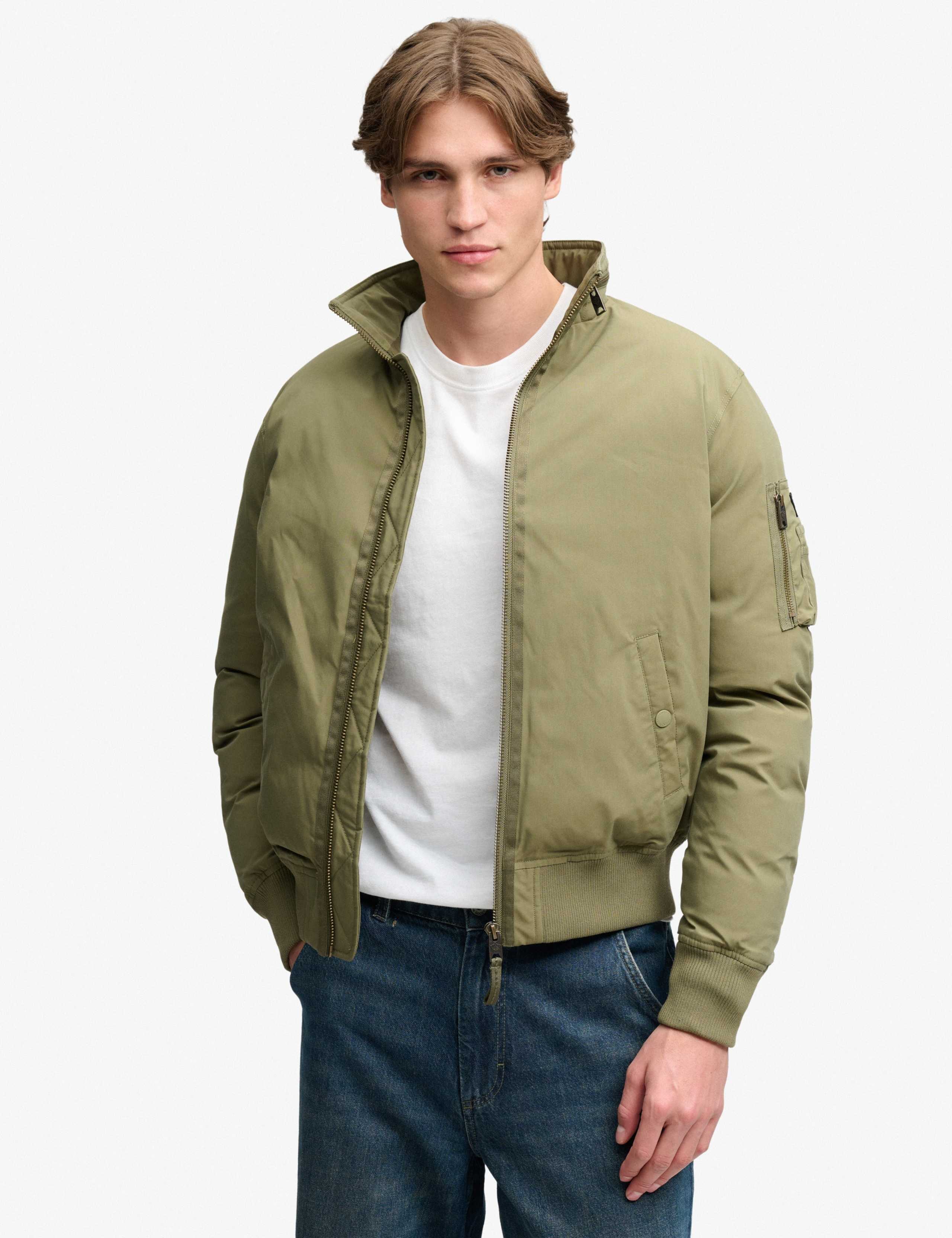 Padded Zip Up Bomber Jacket With Pockets 1 of 8