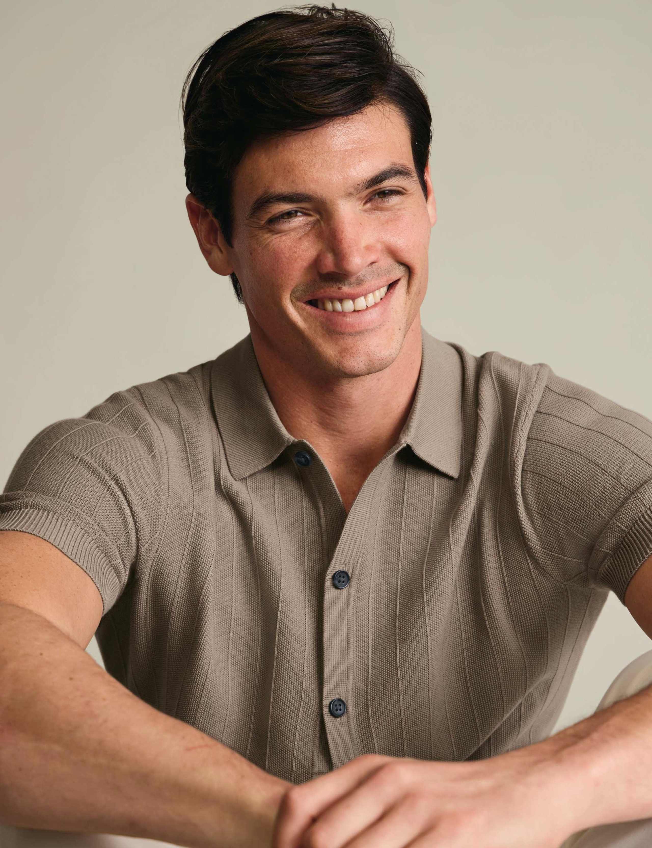 Pure Cotton Textured Knitted Polo Shirt 3 of 7