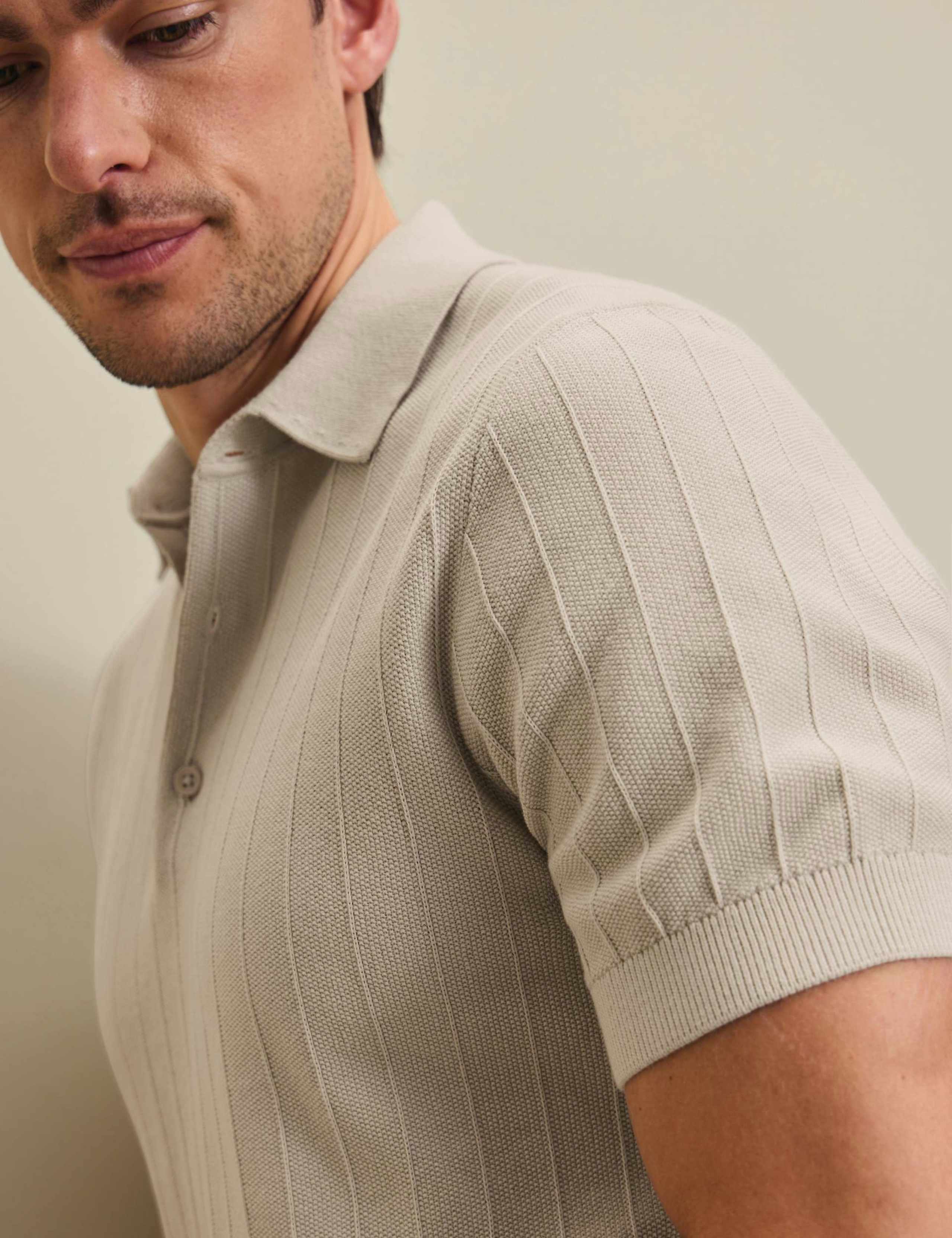 Pure Cotton Textured Knitted Polo Shirt 4 of 7
