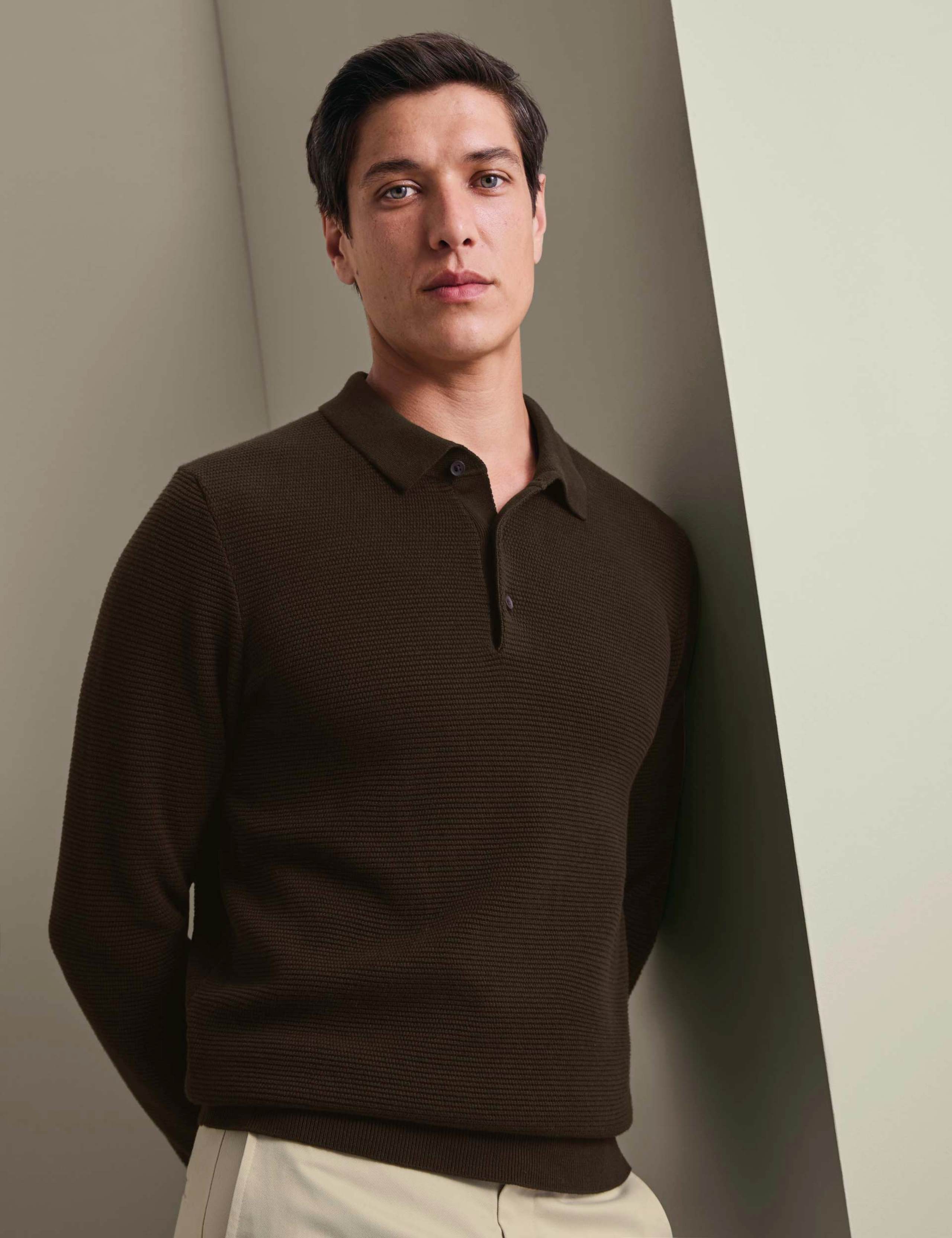 Pure Cotton Textured Knitted Polo Shirt 2 of 6
