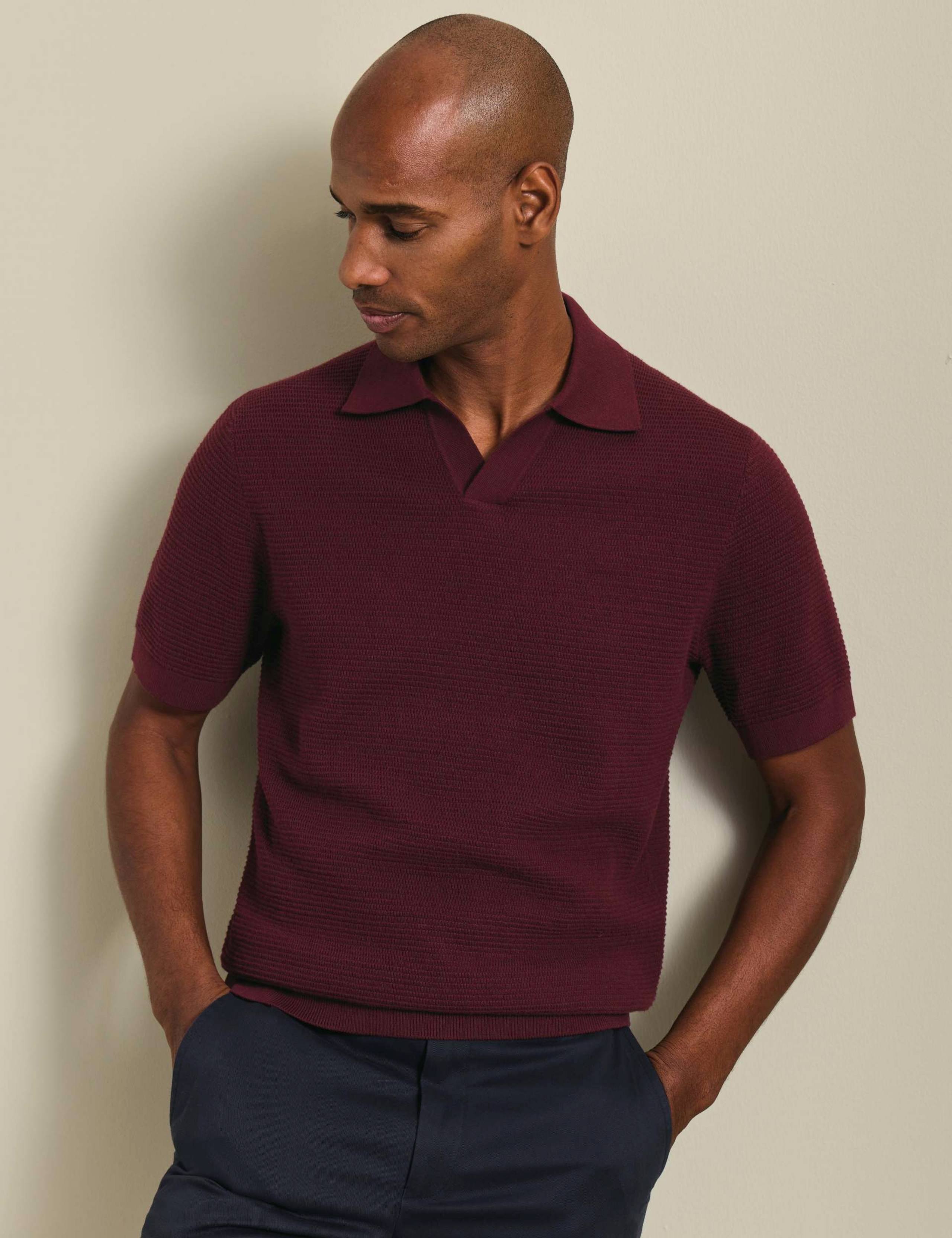 Pure Cotton Textured Knitted Polo Shirt 2 of 6