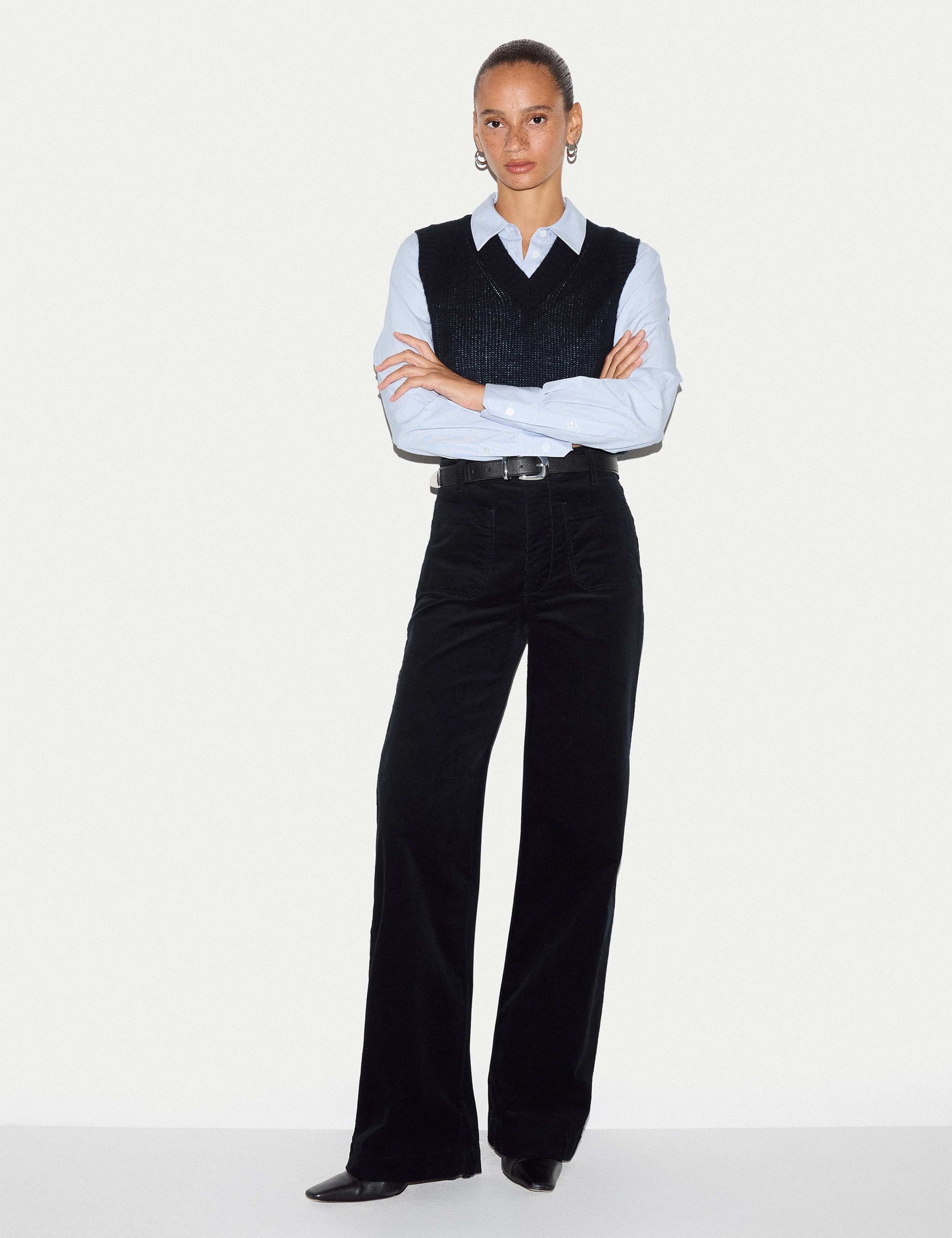 Cotton Rich Cord Textured Wide Leg Trousers 3 of 5