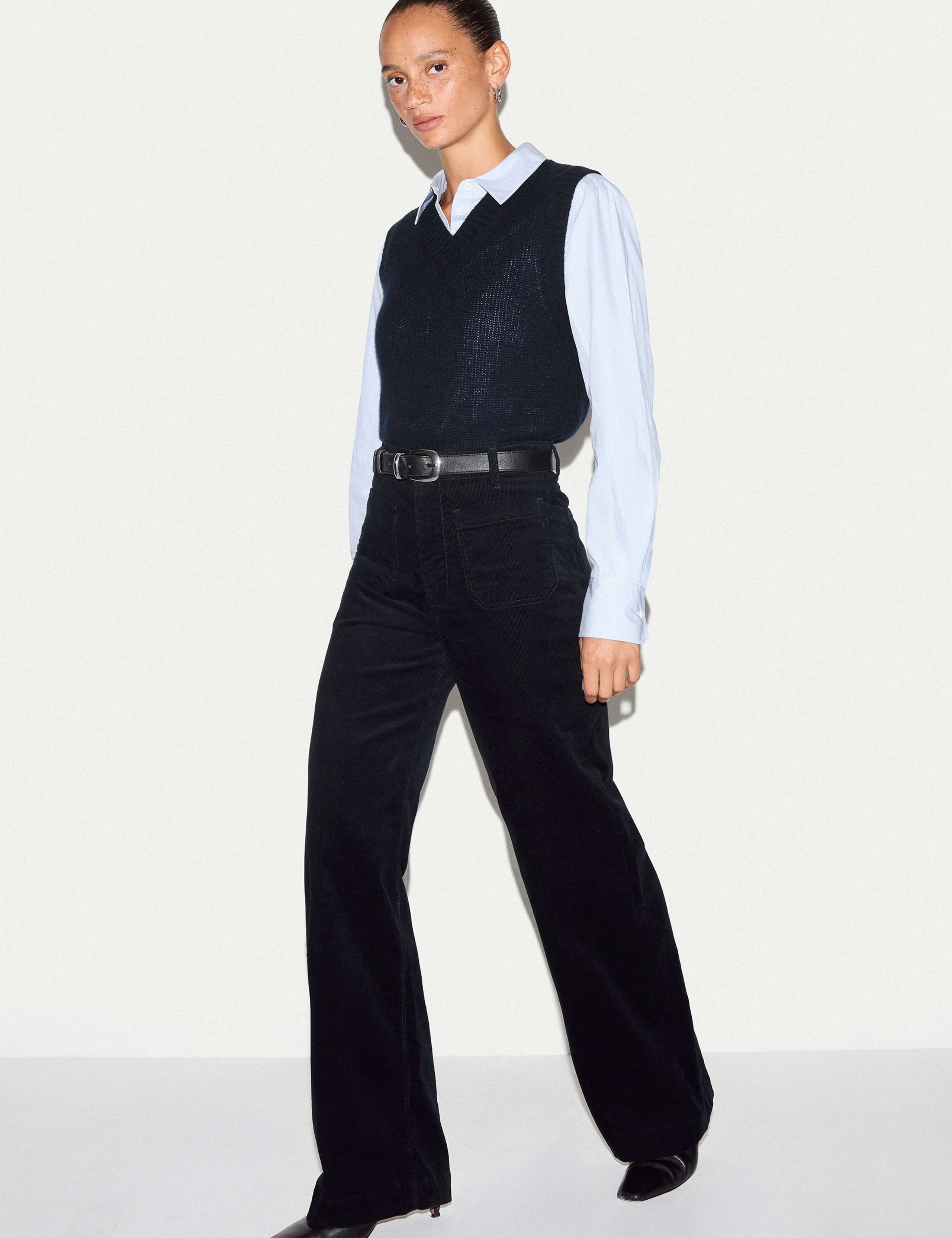 Cotton Rich Cord Textured Wide Leg Trousers 5 of 5