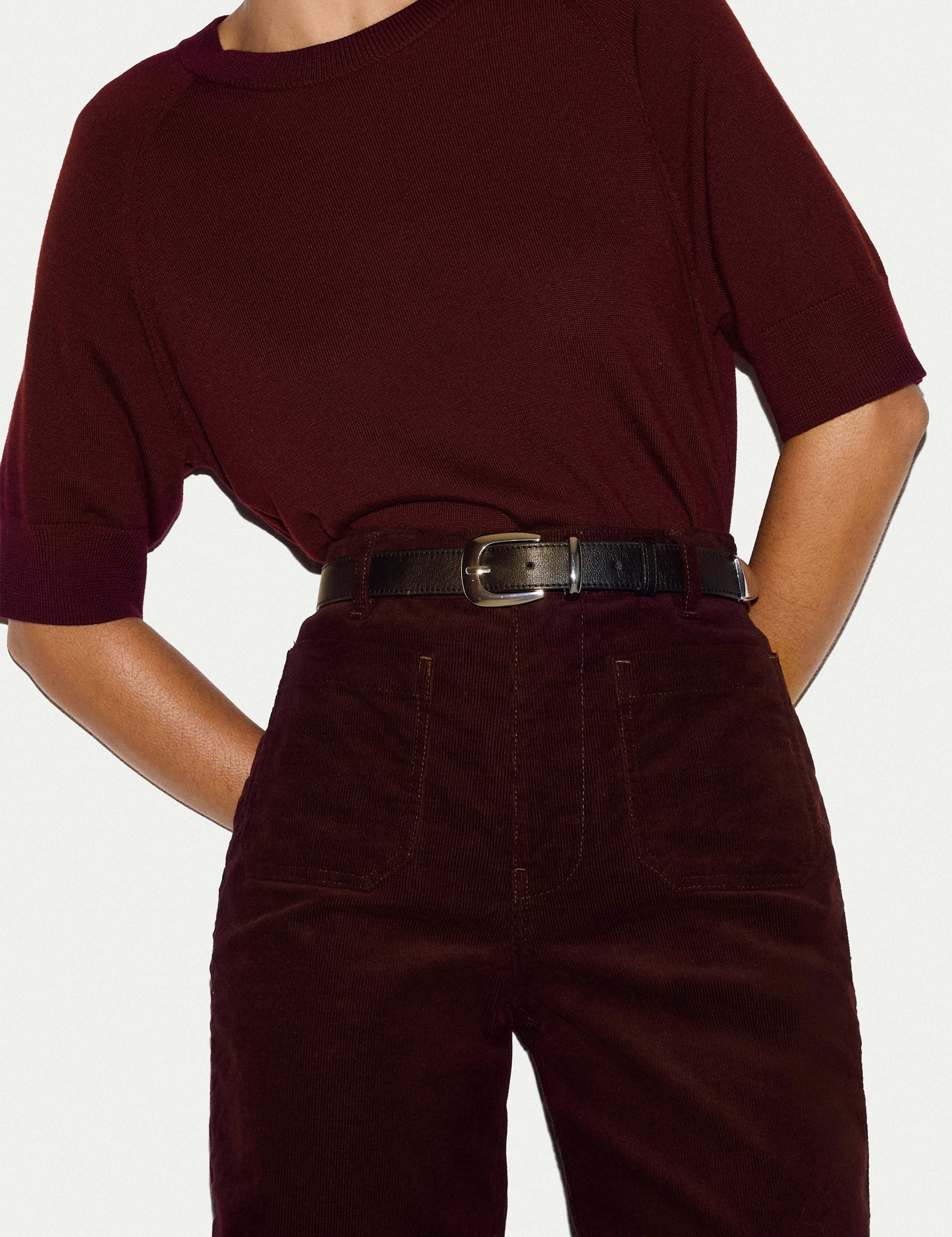 Cotton Rich Cord Textured Wide Leg Trousers 4 of 4