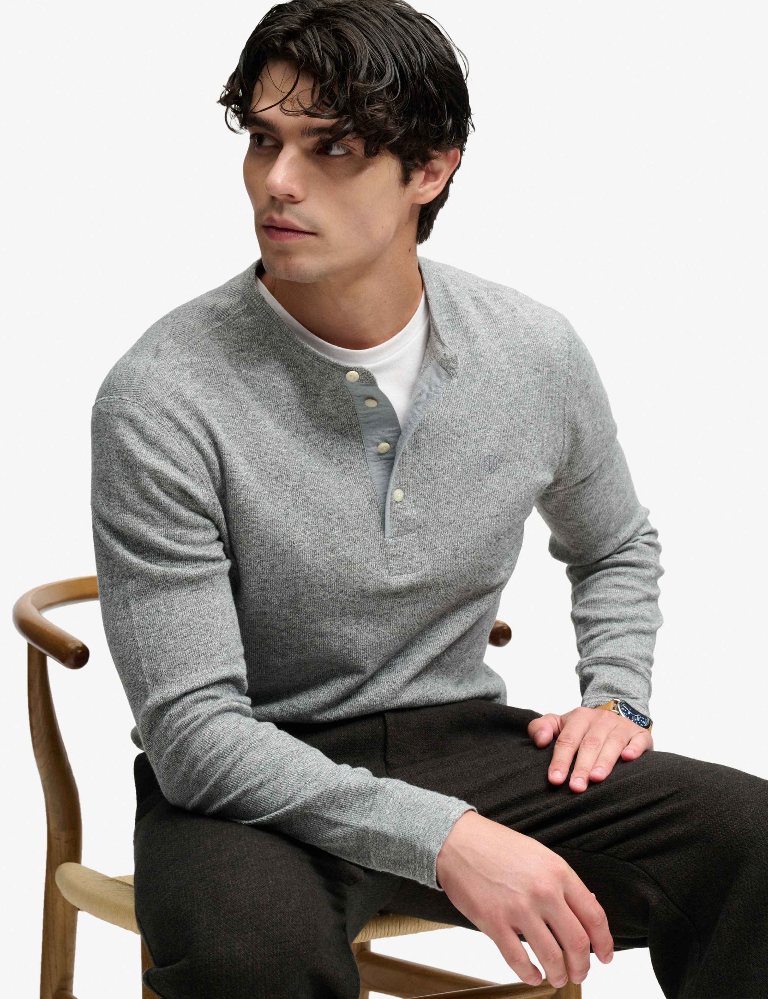 Pure Cotton Waffle Grandad Collar Top 5 of 7