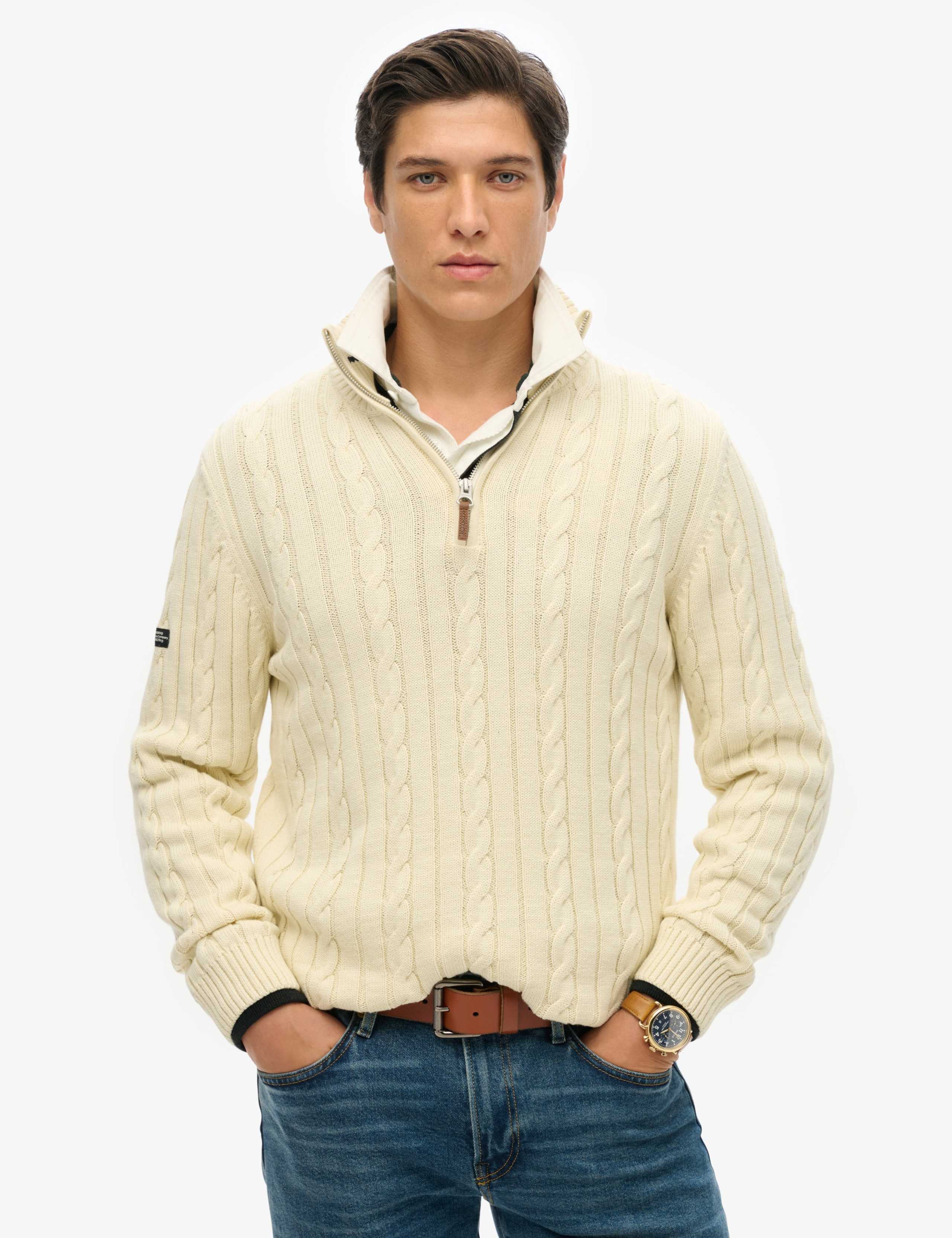 Pure Cotton Cable Knit Half Zip Jumper 1 of 5