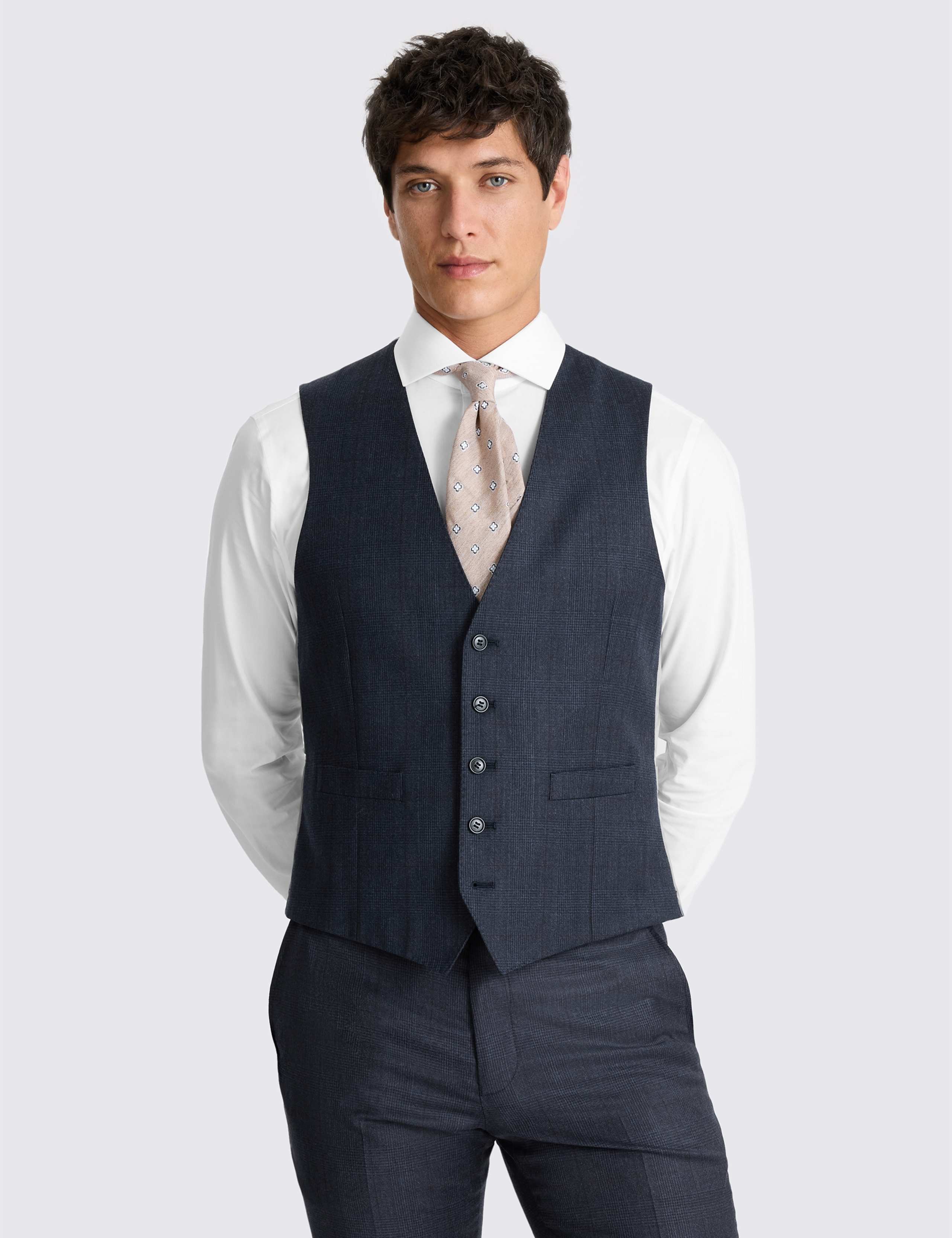 Tailored Wool Rich Performance Check Waistcoat 1 of 3