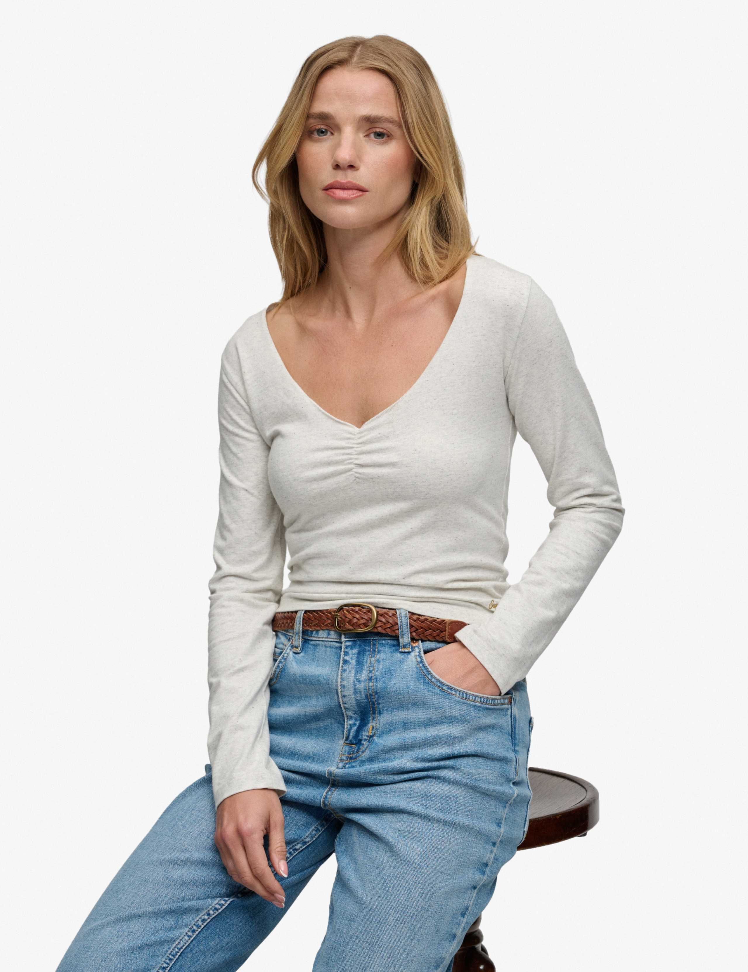 Cotton Rich Gathered V-Neck Top 4 of 7