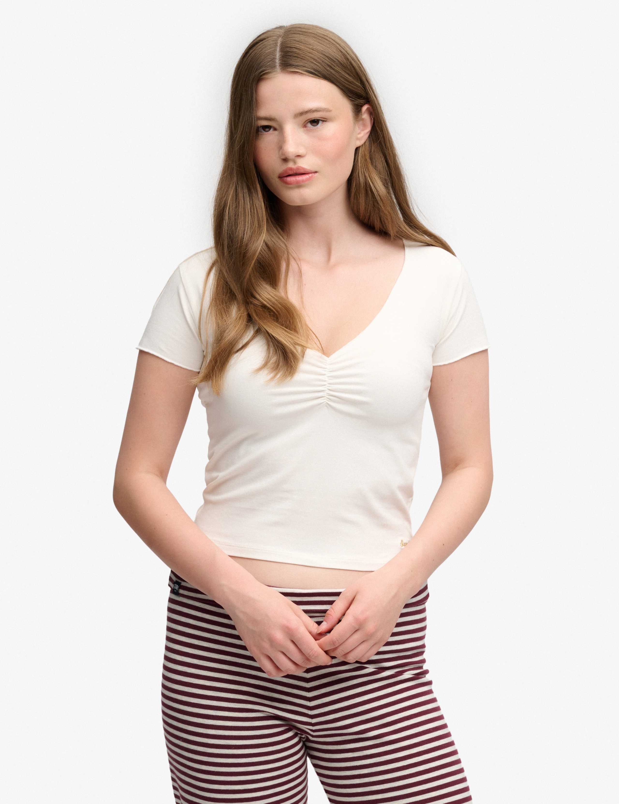 Cotton Rich V-Neck Crop T-Shirt 1 of 6