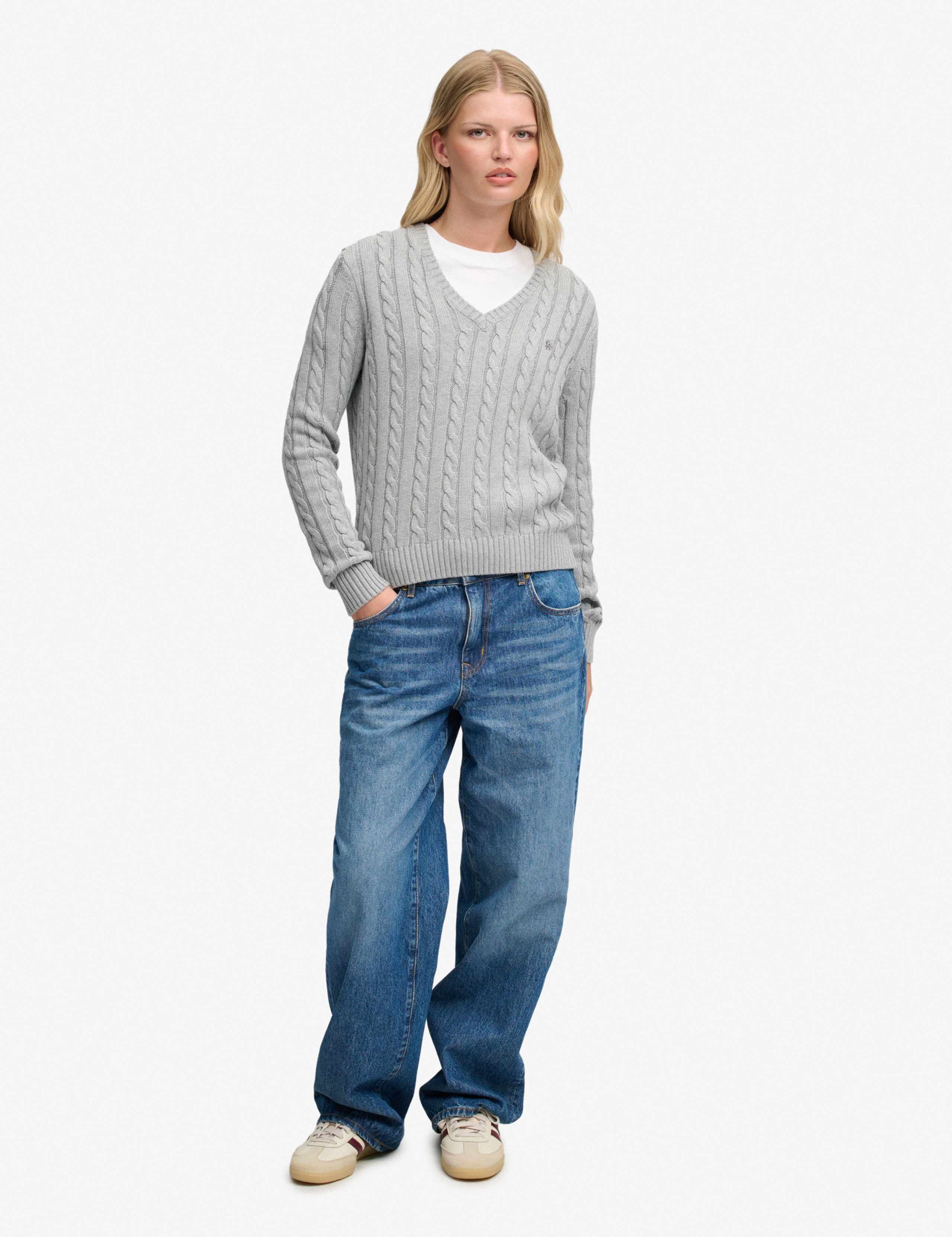 Pure Cotton Cable Knit V-Neck Jumper 4 of 5