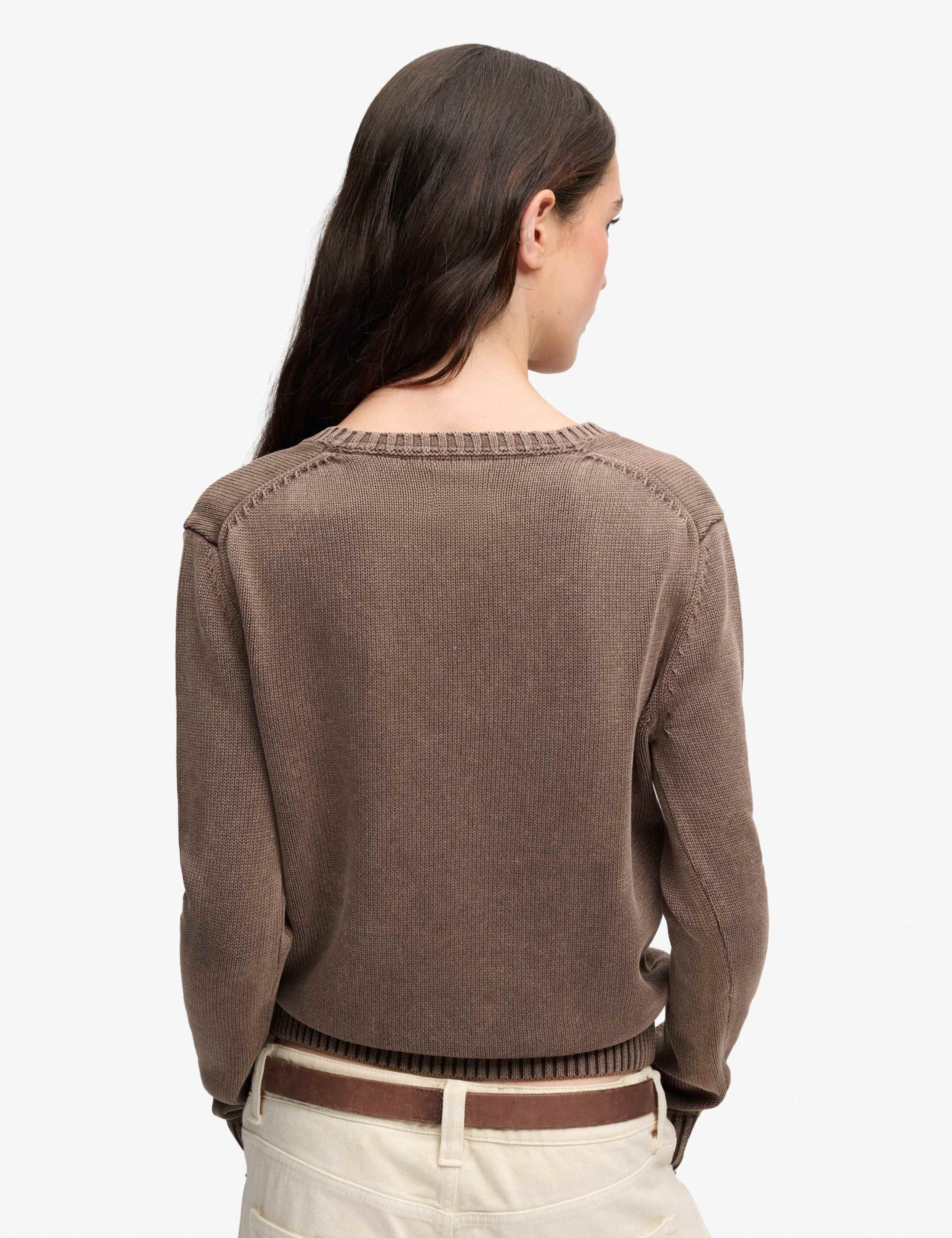 Washed Pure Cotton Jersey V-Neck Slim Jumper 3 of 5