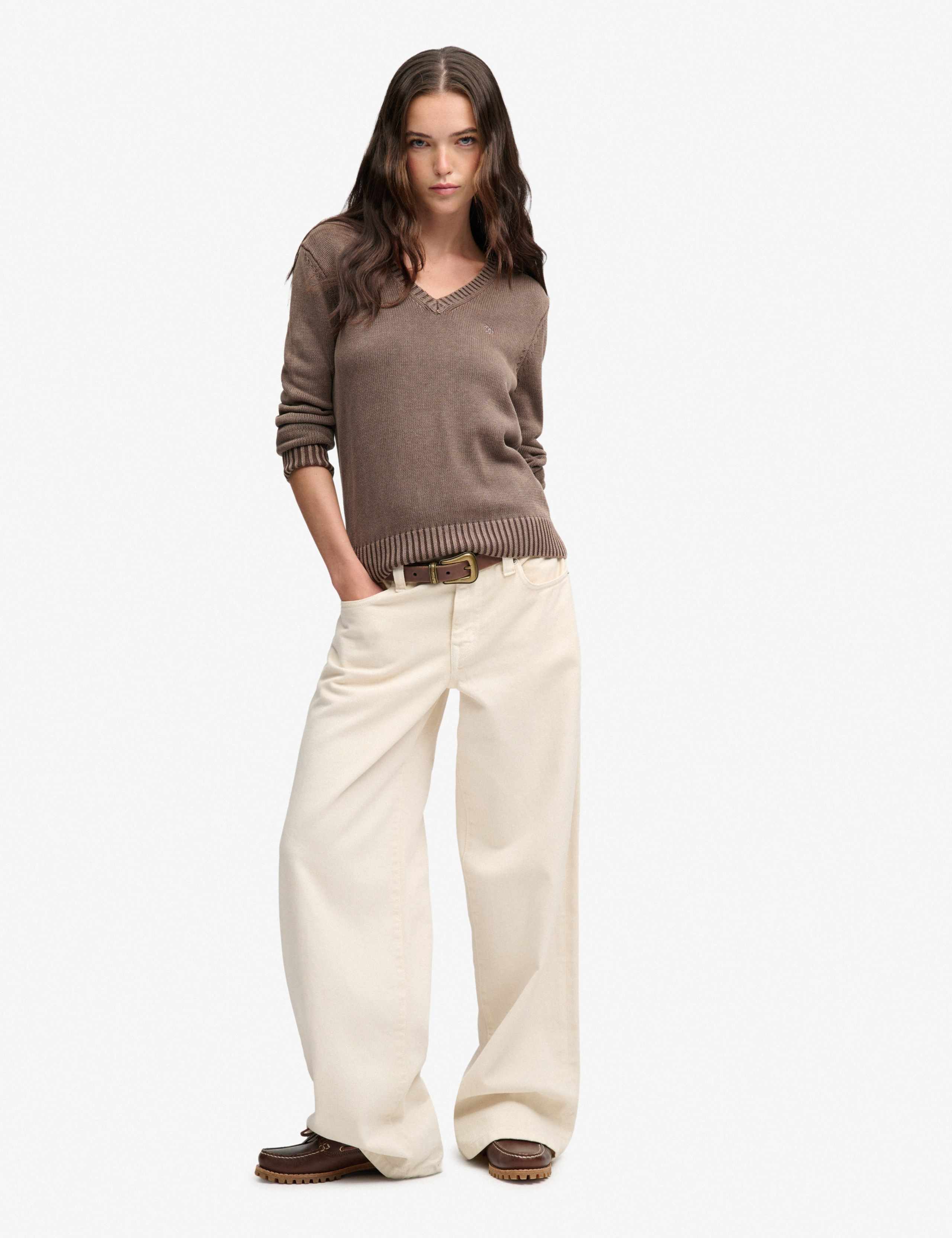 Washed Pure Cotton Jersey V-Neck Slim Jumper 4 of 5