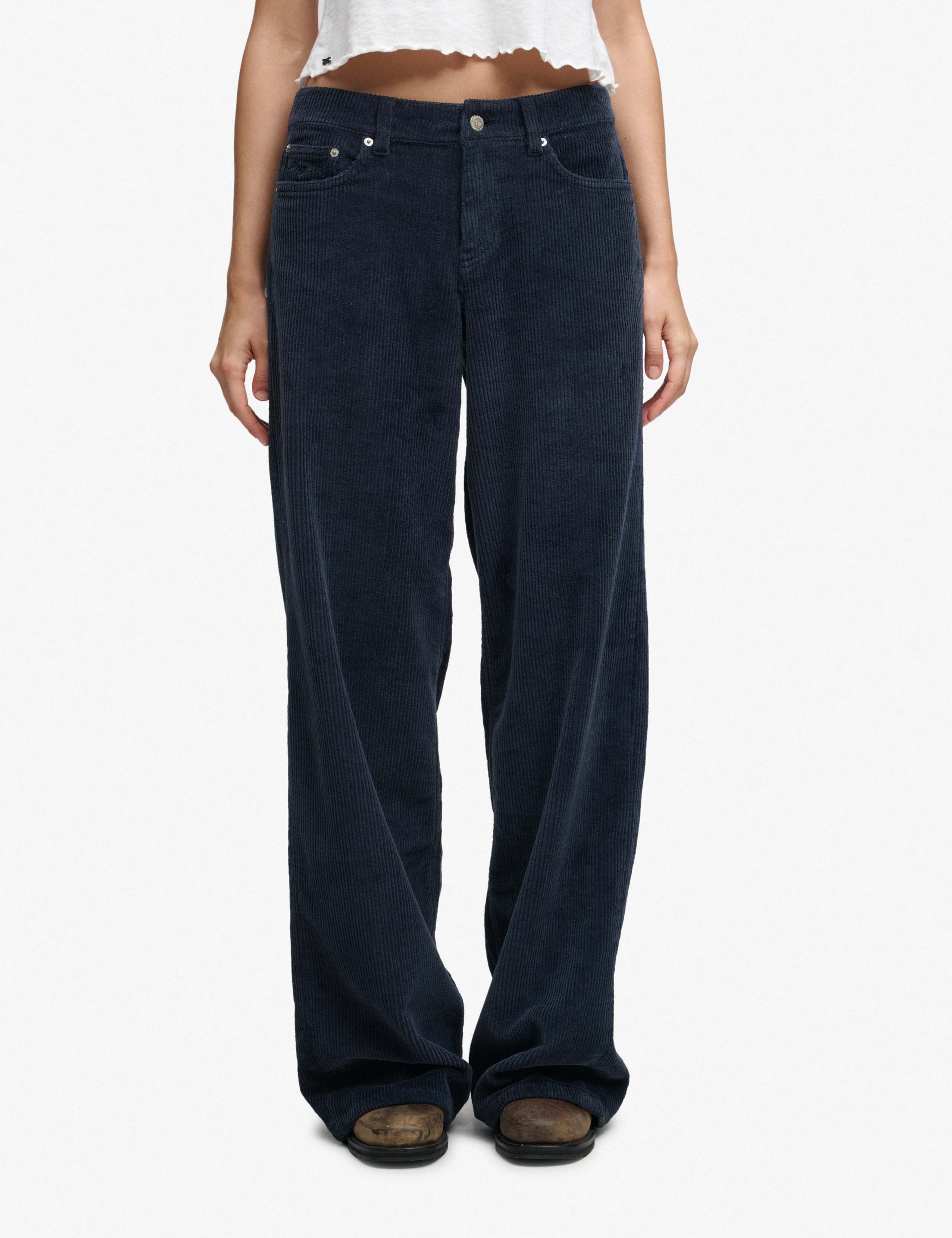 Cotton Rich Cord Textured Wide Leg Trousers 1 of 5