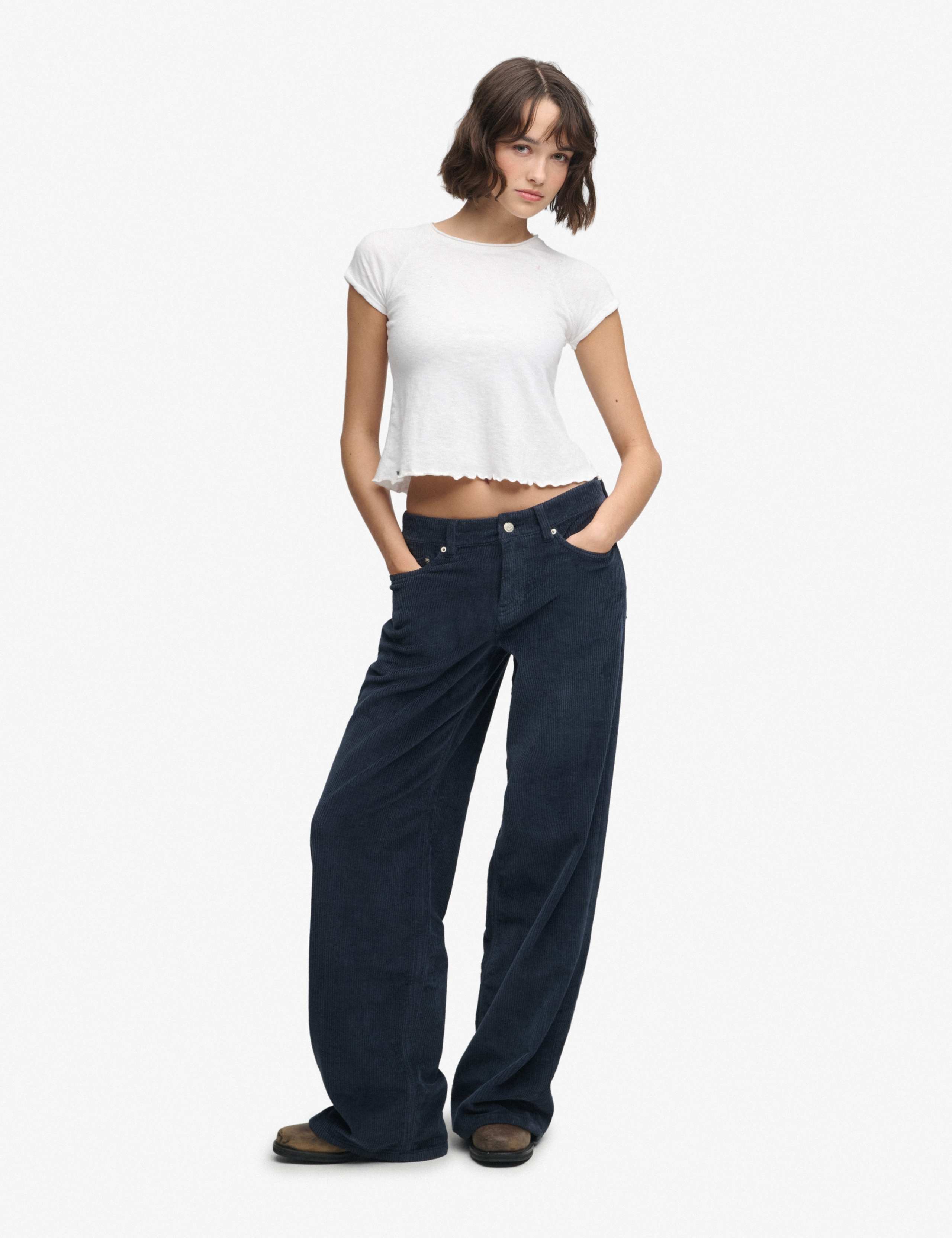 Cotton Rich Cord Textured Wide Leg Trousers 2 of 5