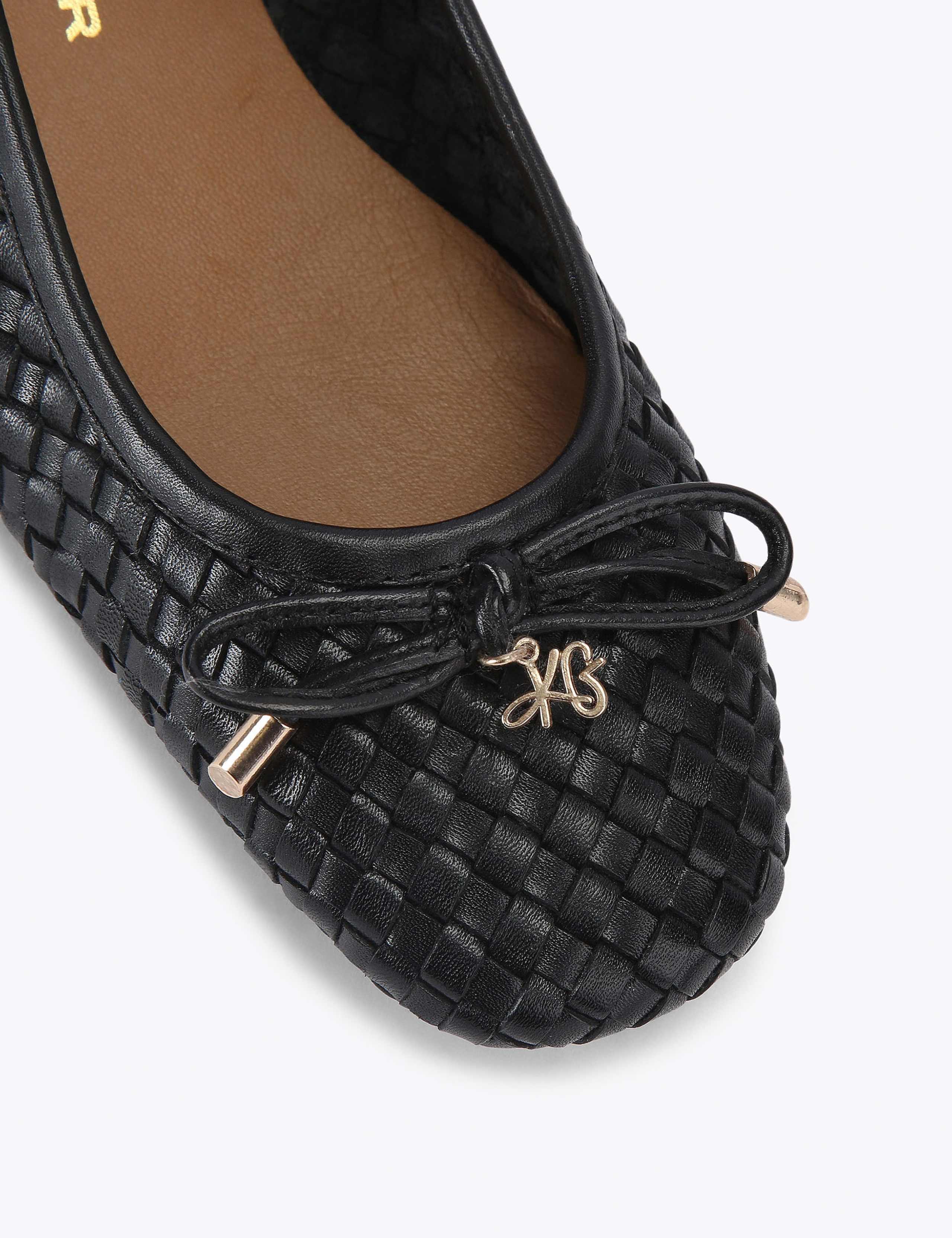 Leather Woven Bow Flat Ballet Pumps 2 of 5