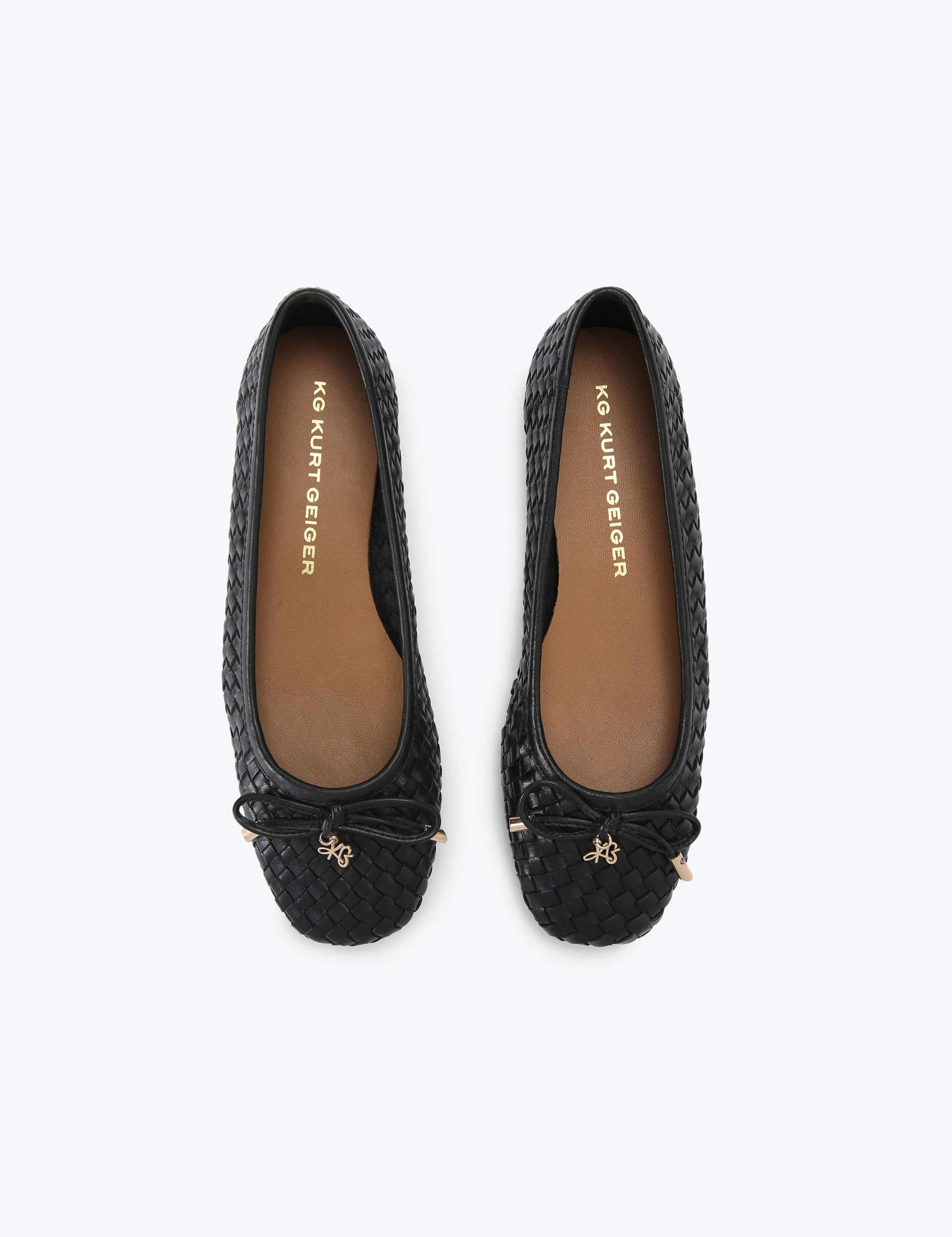 Leather Woven Bow Flat Ballet Pumps 3 of 5