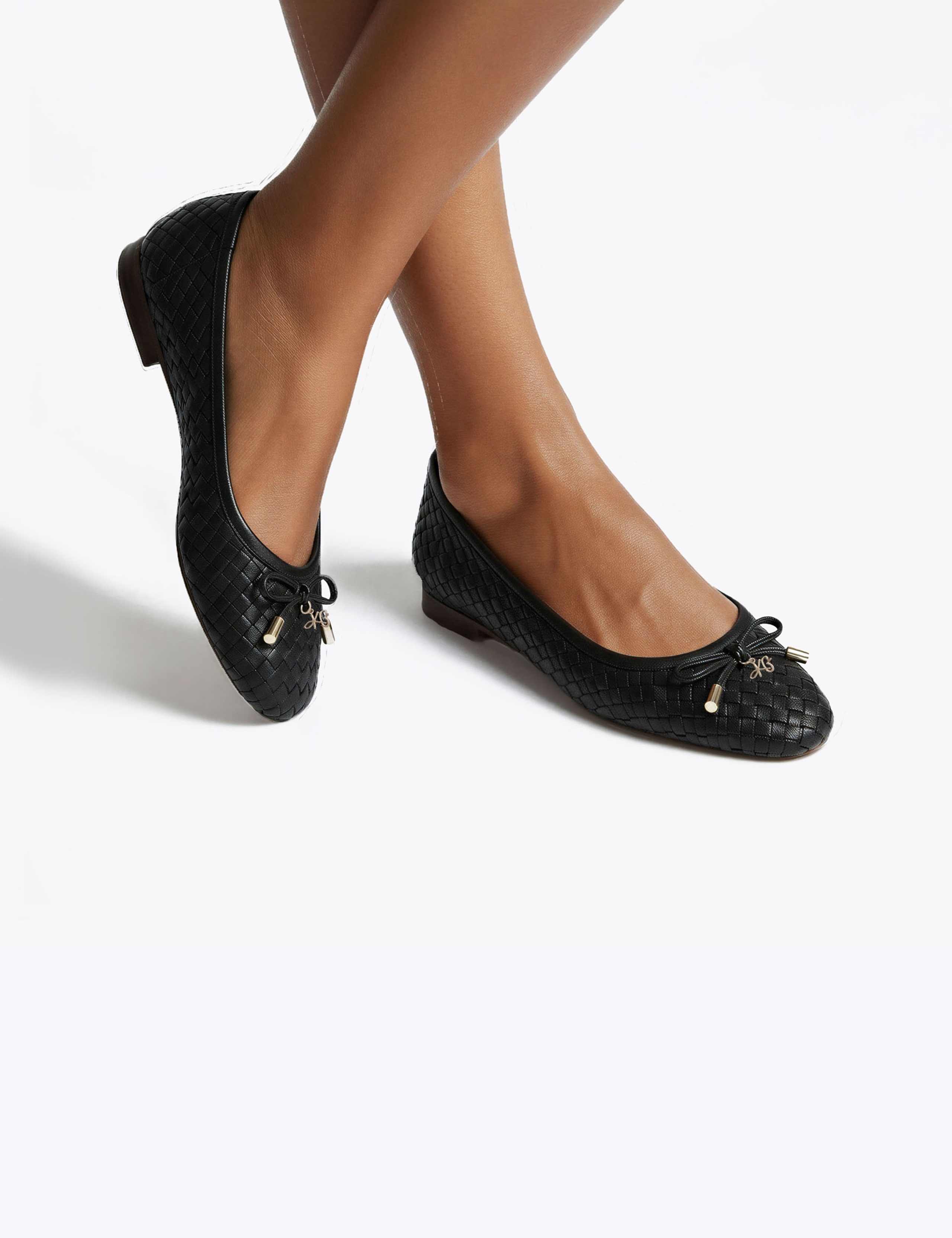 Leather Woven Bow Flat Ballet Pumps 4 of 5