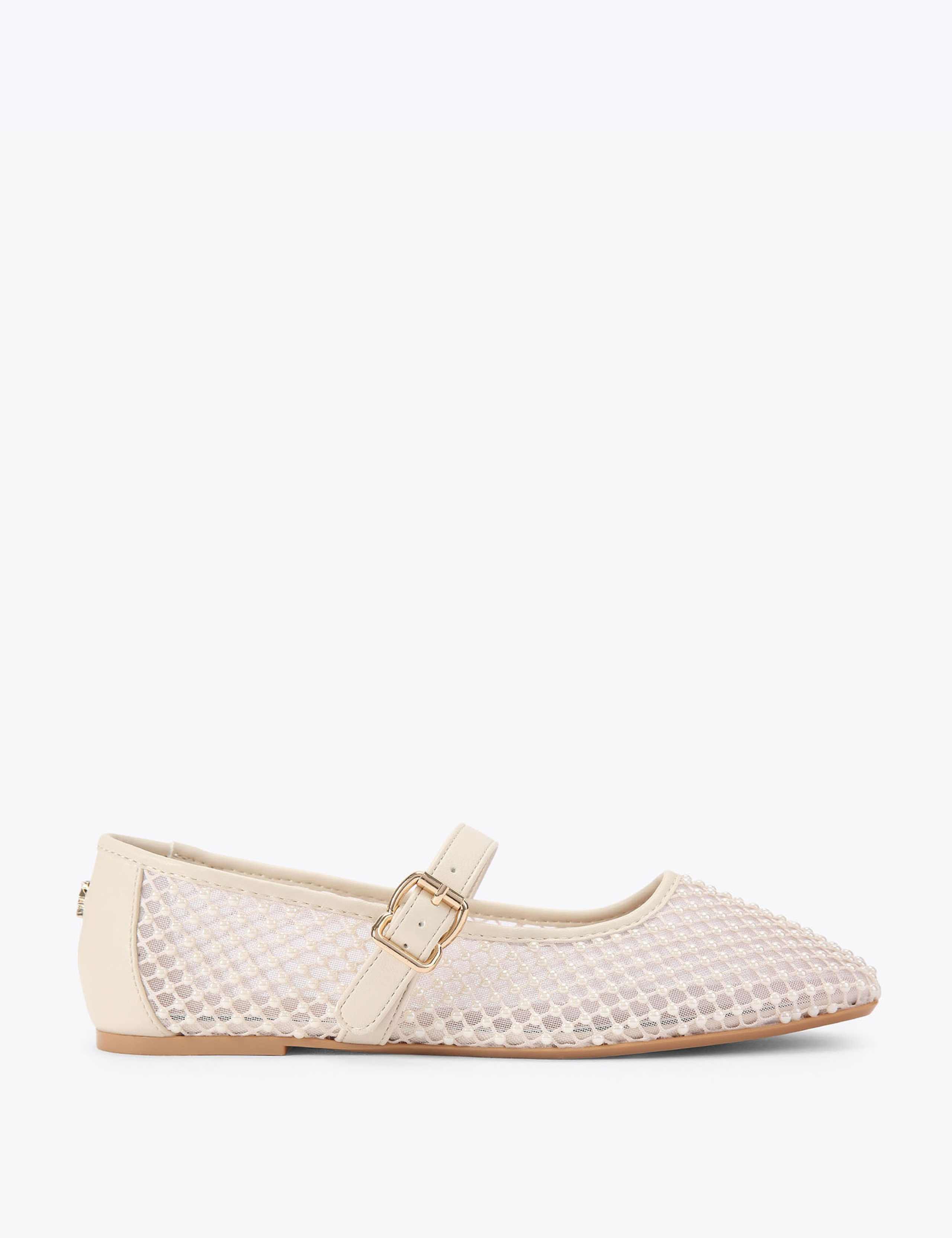Mesh Embellished Flat Ballet Pumps 1 of 5