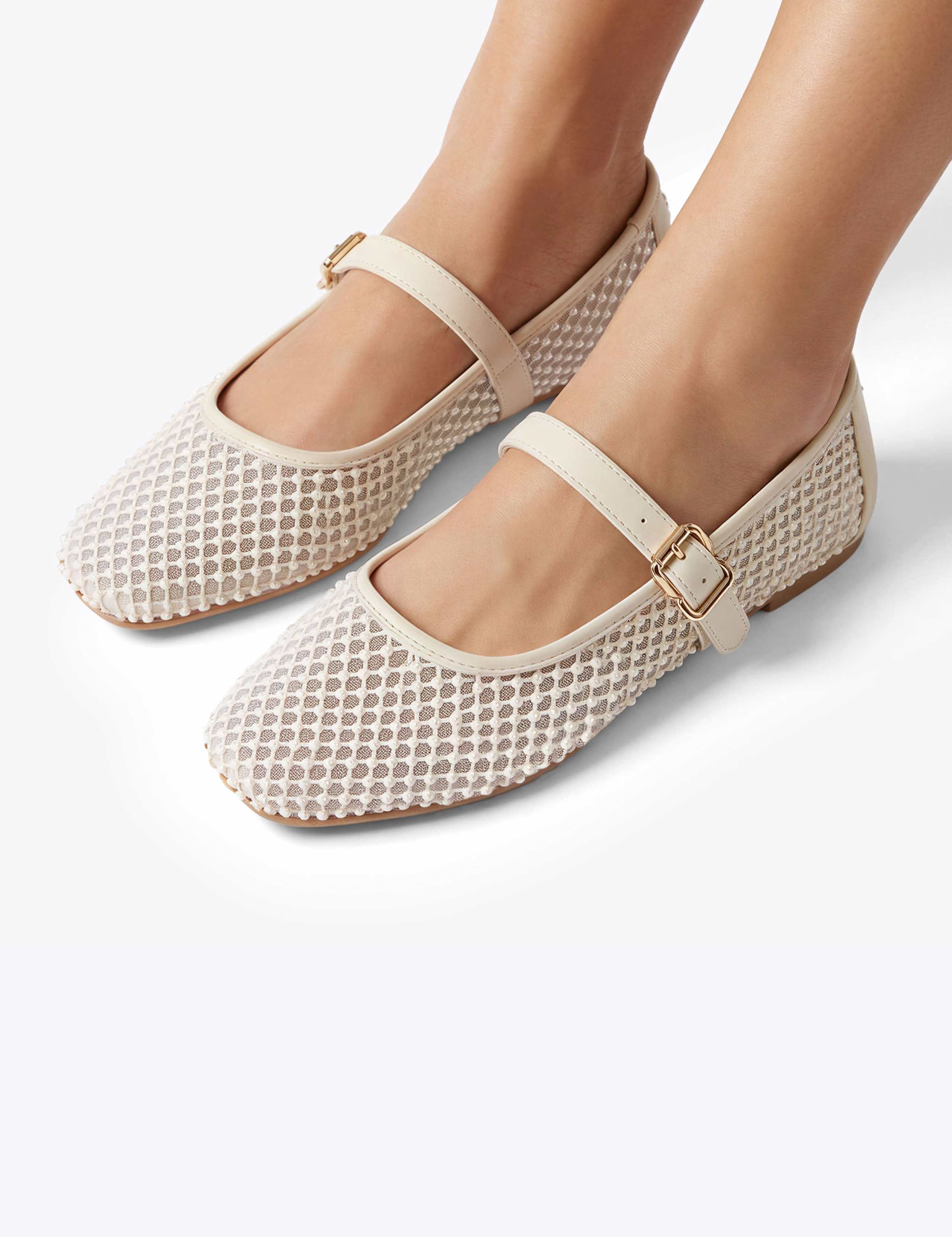 Mesh Embellished Flat Ballet Pumps 3 of 5