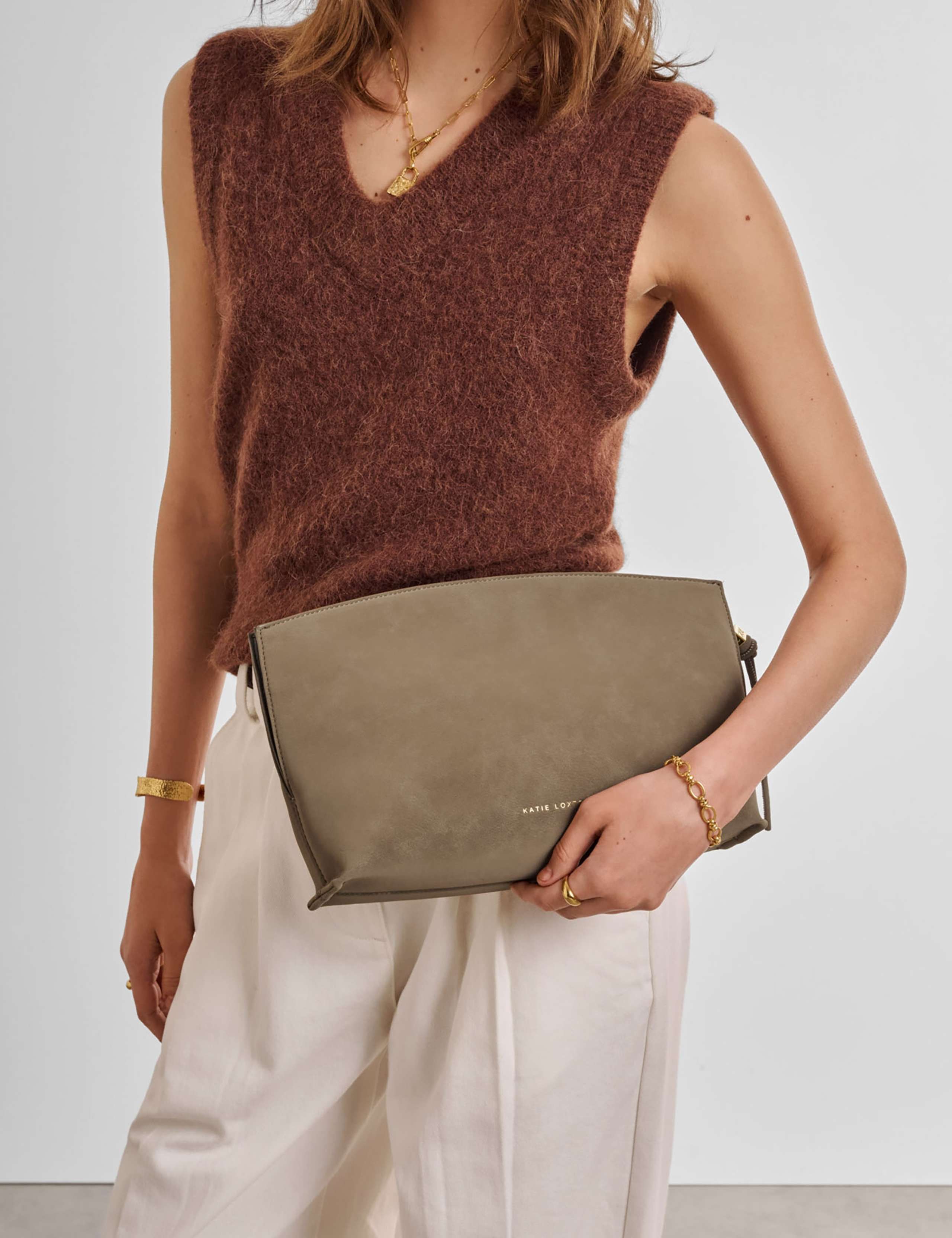 Faux Suede Underarm Clutch Bag 1 of 5