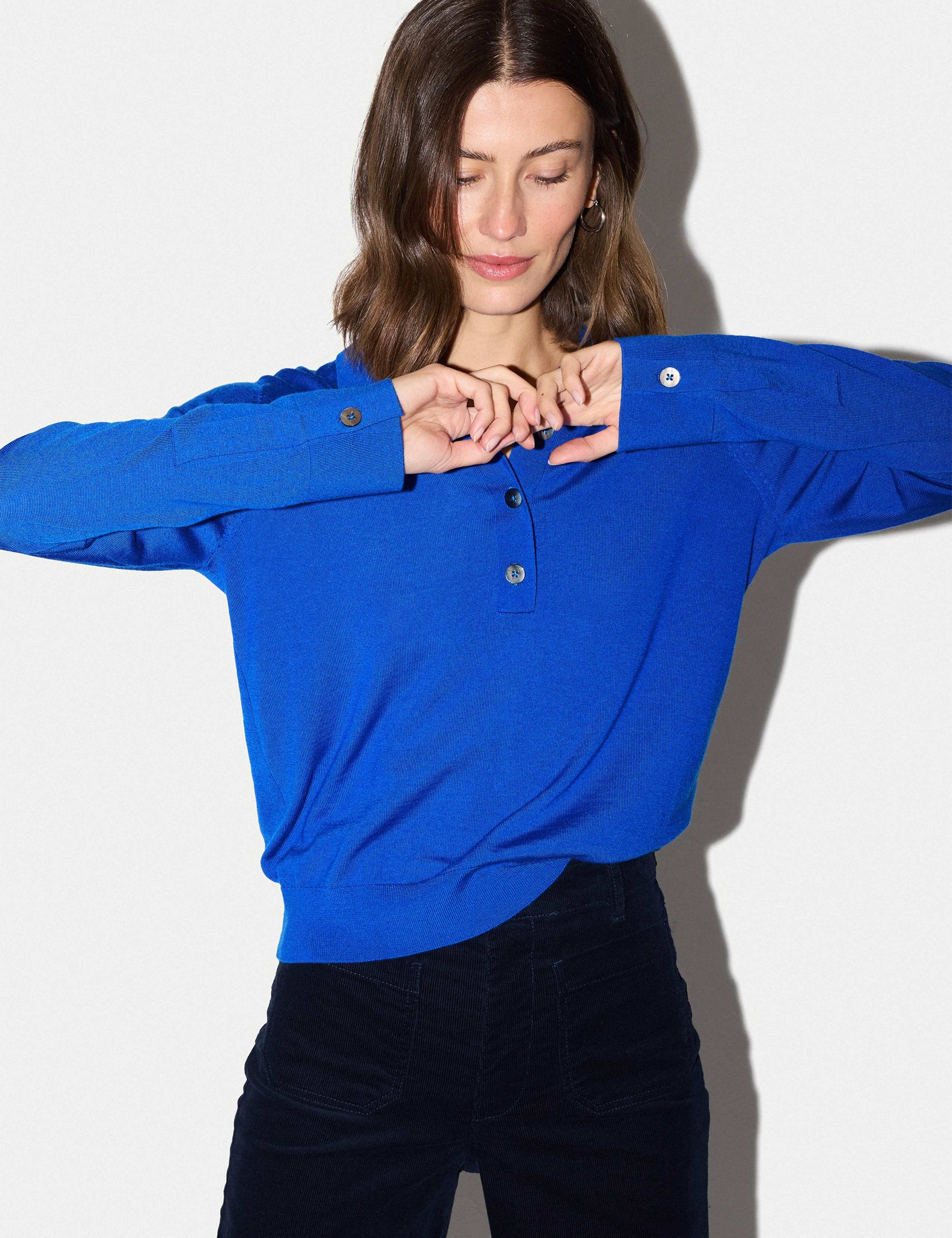 Pure Merino Wool Round Neck Relaxed Polo Shirt 1 of 7