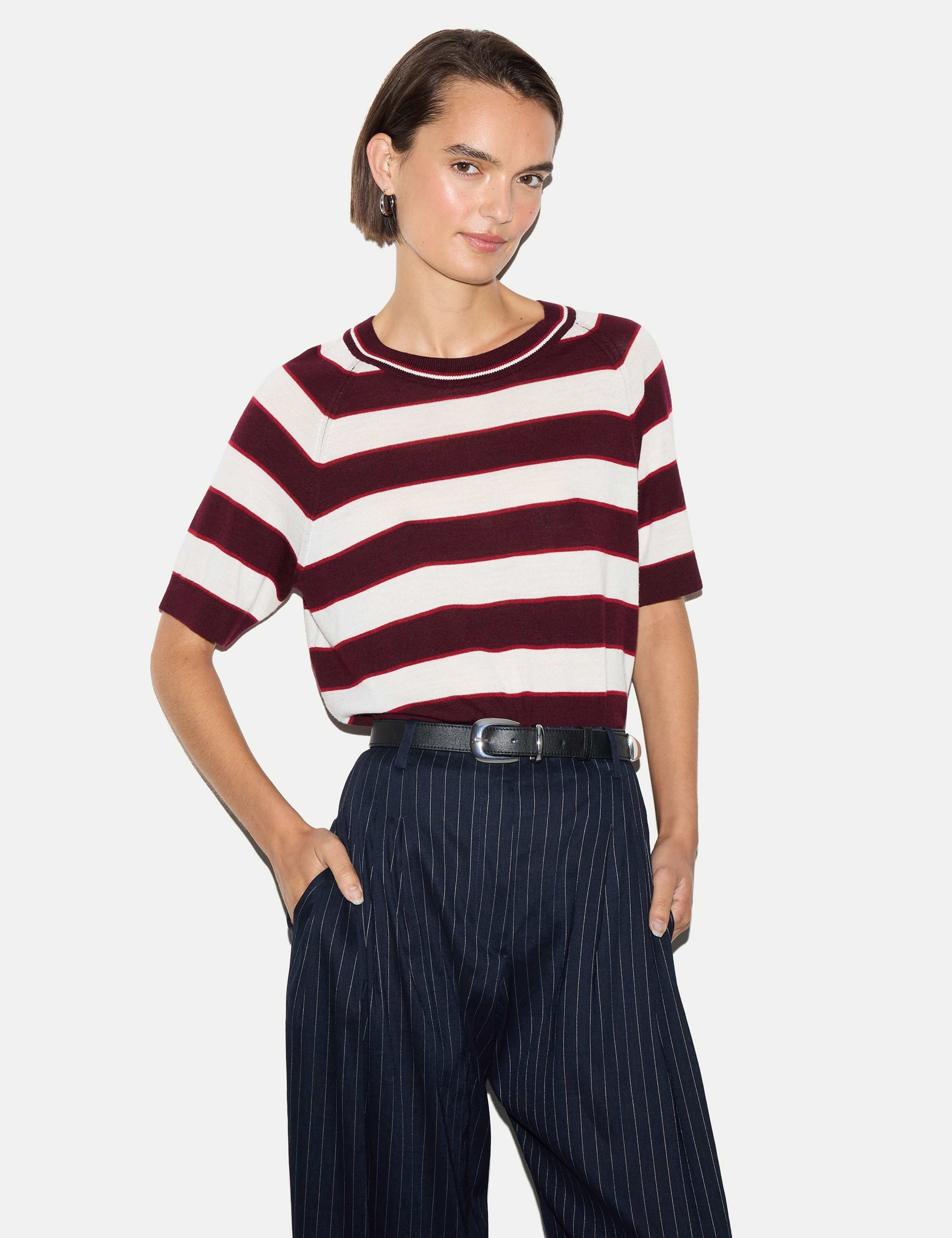 Pure Merino Wool Striped Relaxed Knitted T-Shirt 1 of 6
