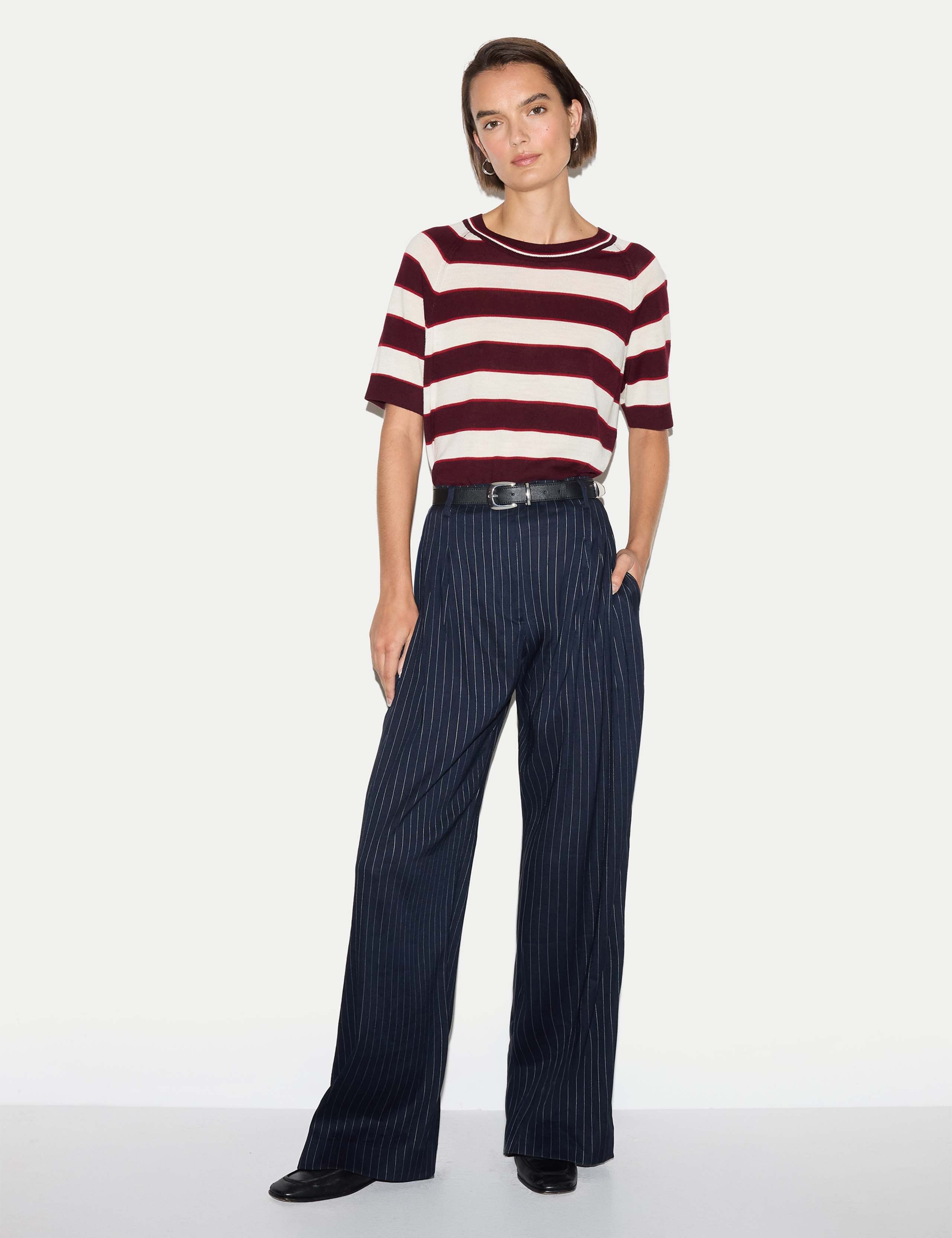 Pure Merino Wool Striped Relaxed Knitted T-Shirt 3 of 6
