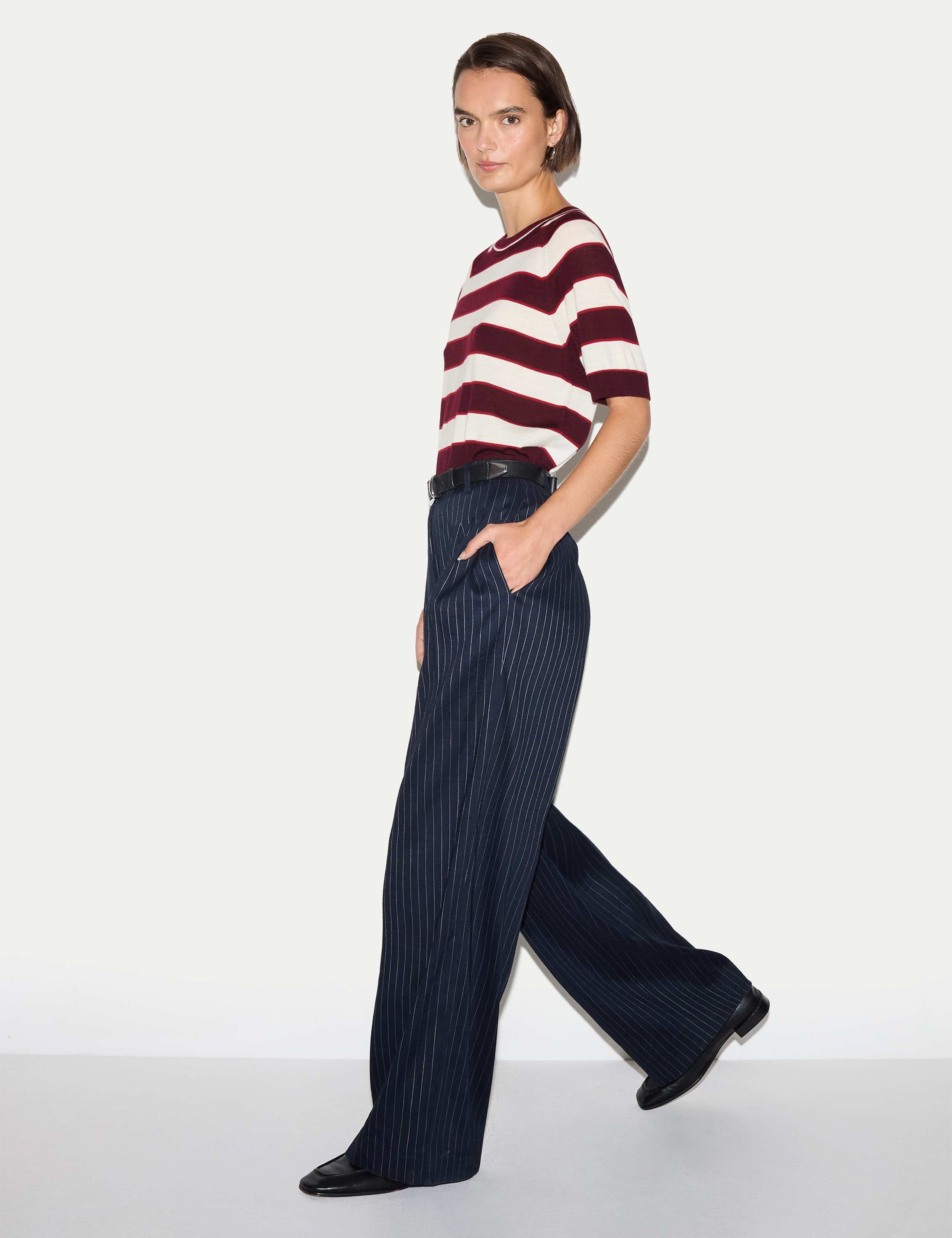 Pure Merino Wool Striped Relaxed Knitted T-Shirt 4 of 6
