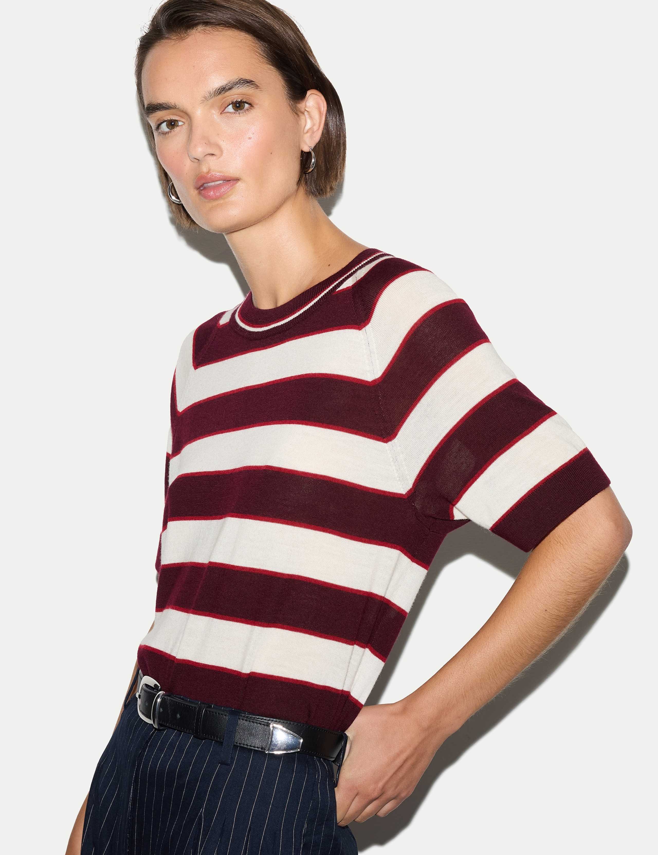 Pure Merino Wool Striped Relaxed Knitted T-Shirt 6 of 6