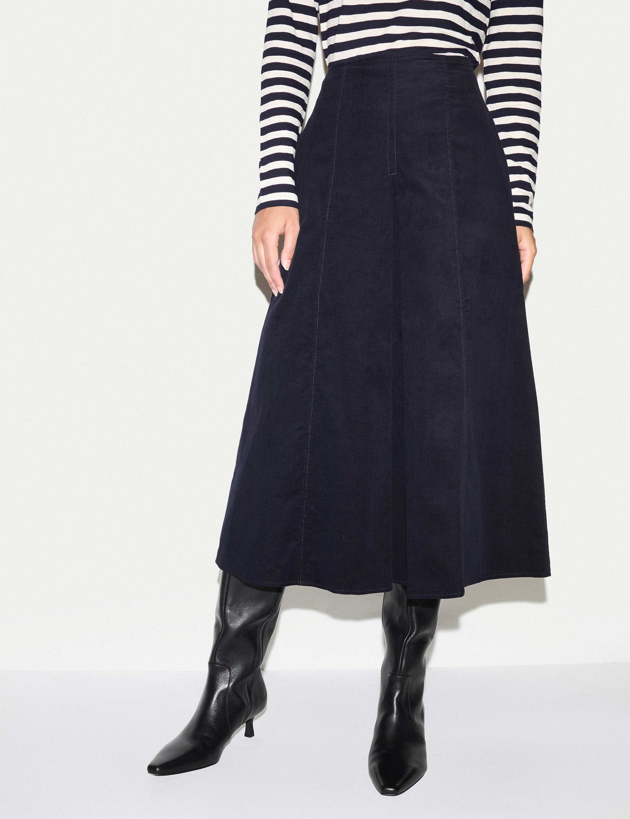 Cord Textured Midi A Line Skirt 1 of 6