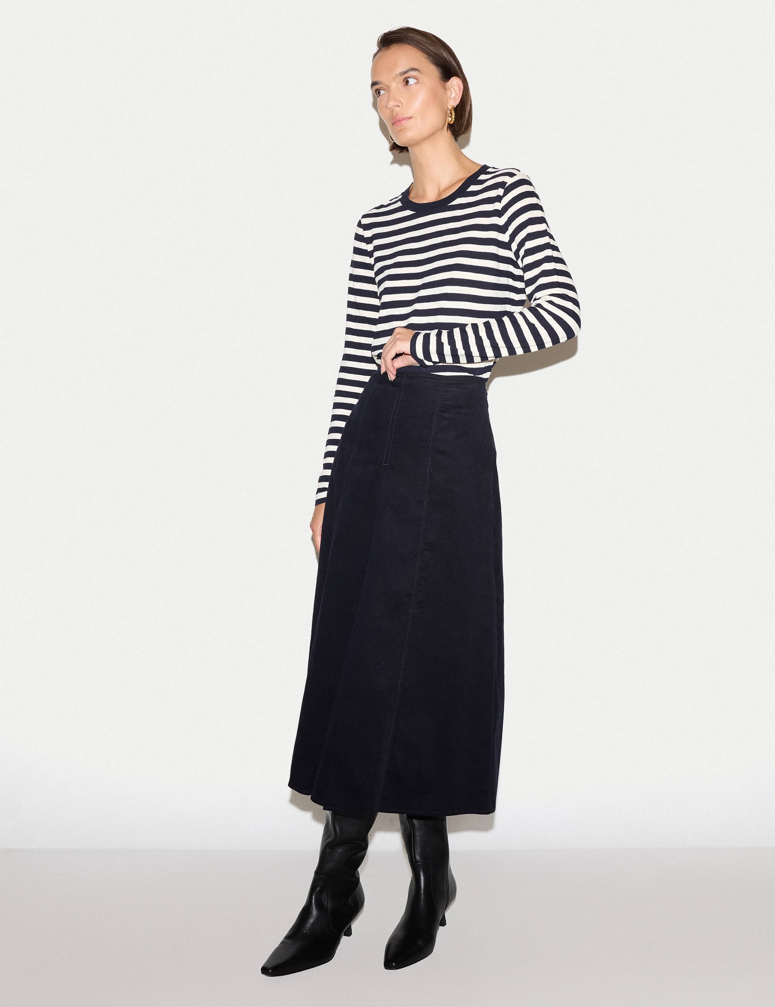 Cord Textured Midi A Line Skirt 3 of 6