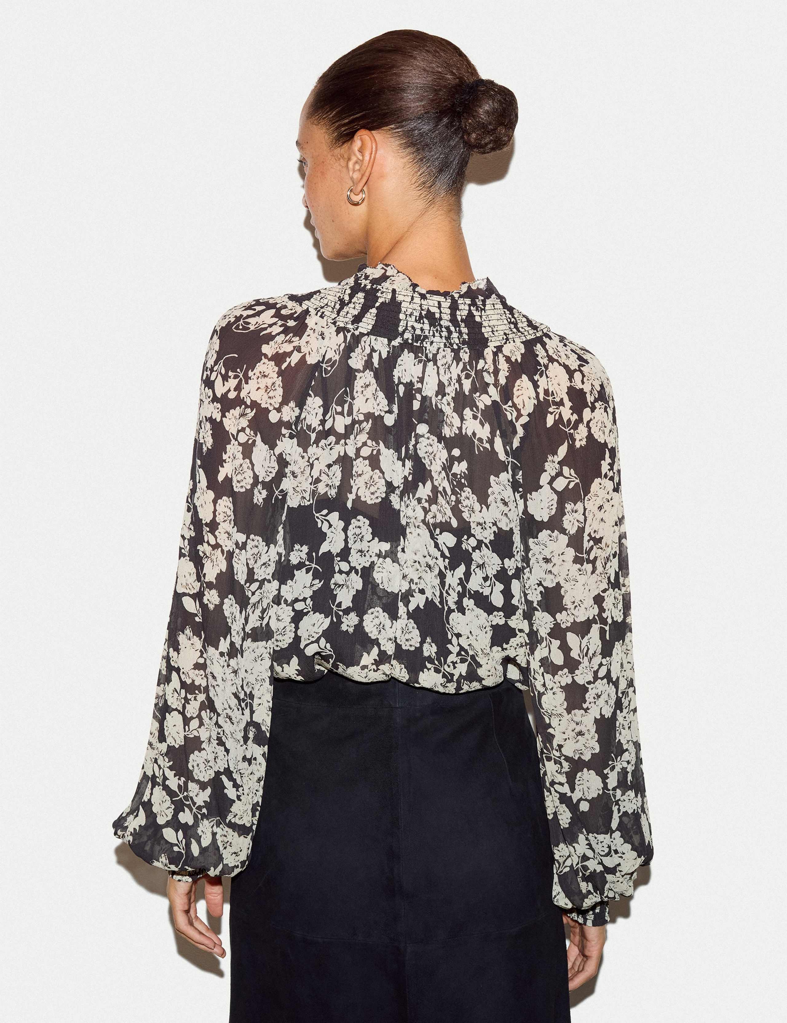 Floral Tie Neck Gathered Blouse 3 of 5