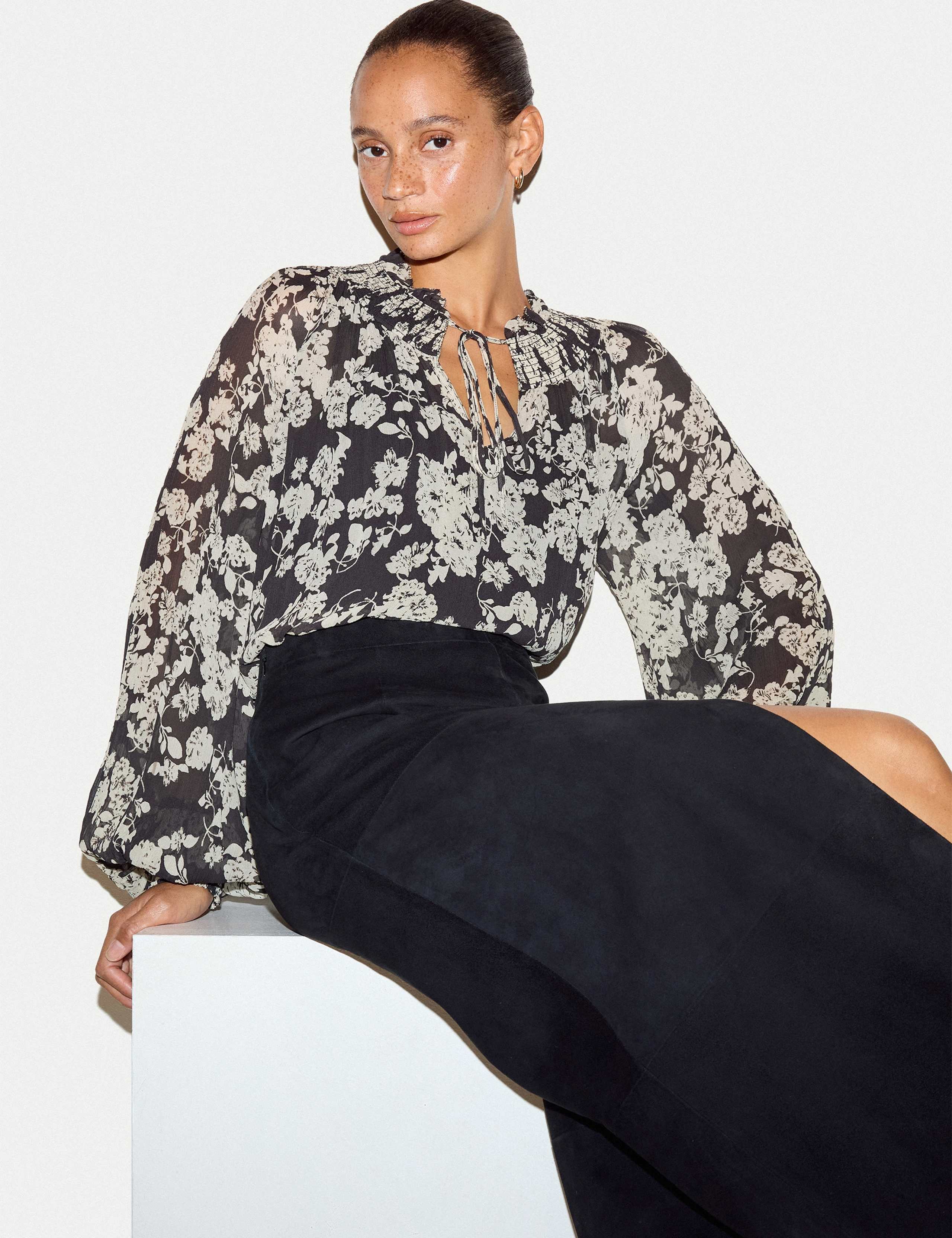Floral Tie Neck Gathered Blouse 4 of 5