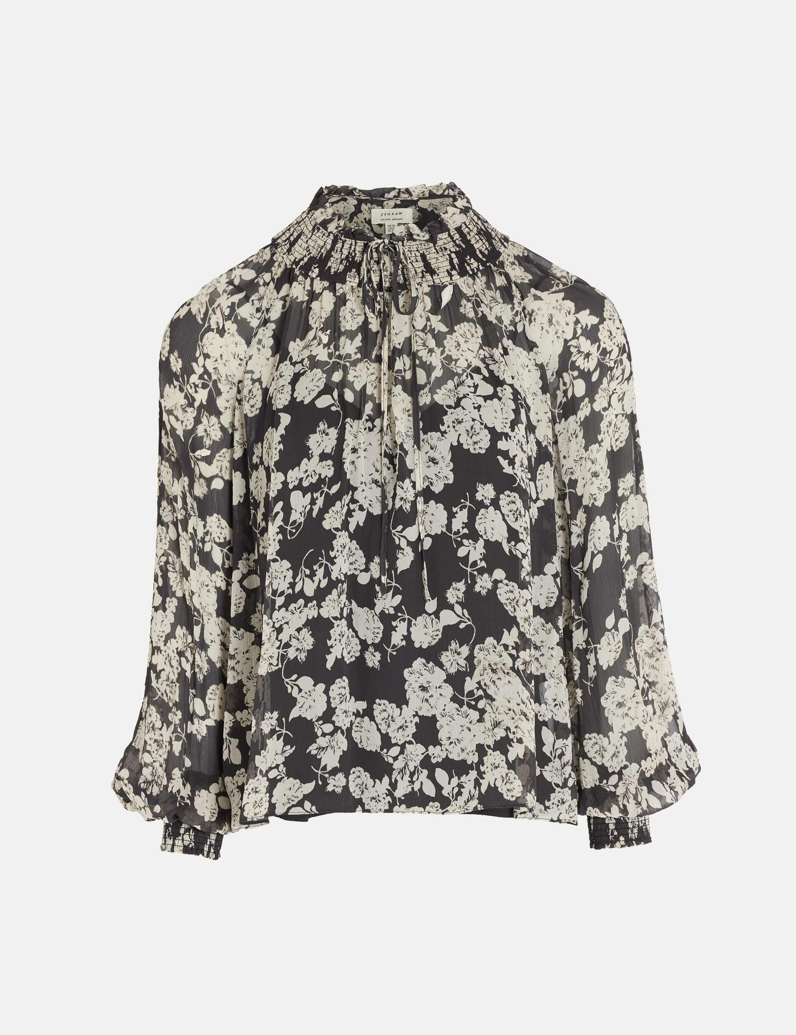 Floral Tie Neck Gathered Blouse 2 of 5