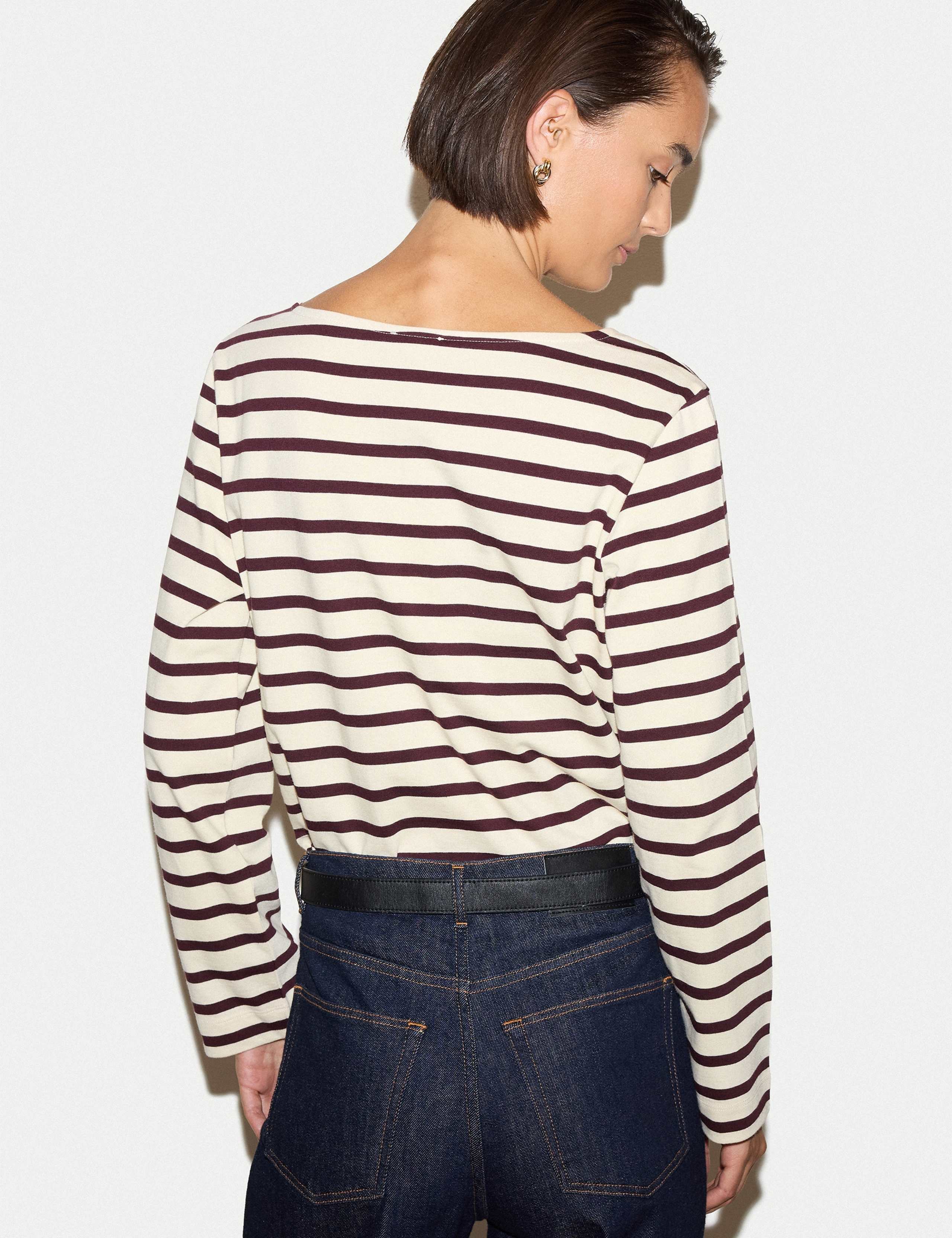 Pure Cotton Striped Slash Neck Top 3 of 5