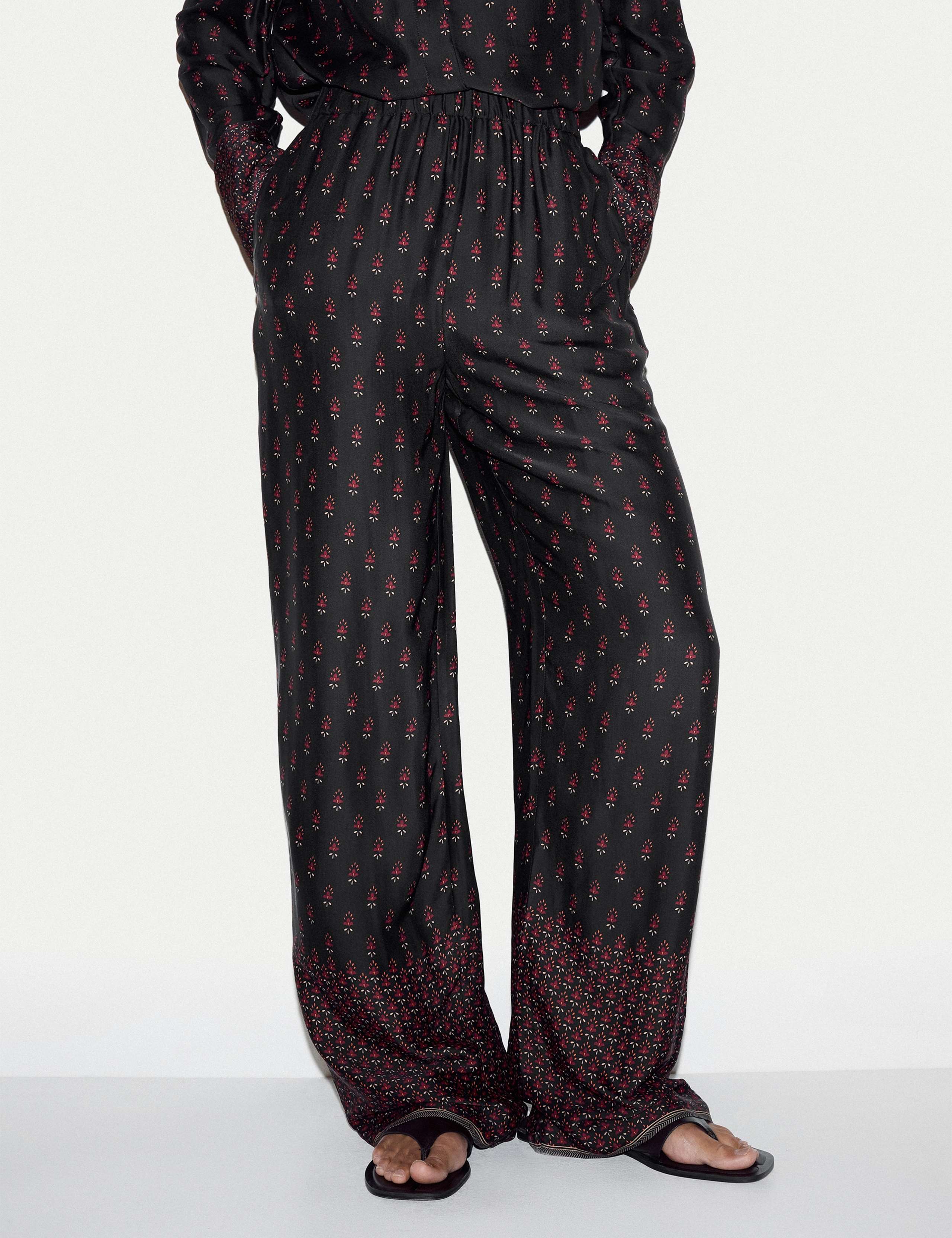 Floral Elasticated Wide Leg Trousers 1 of 5